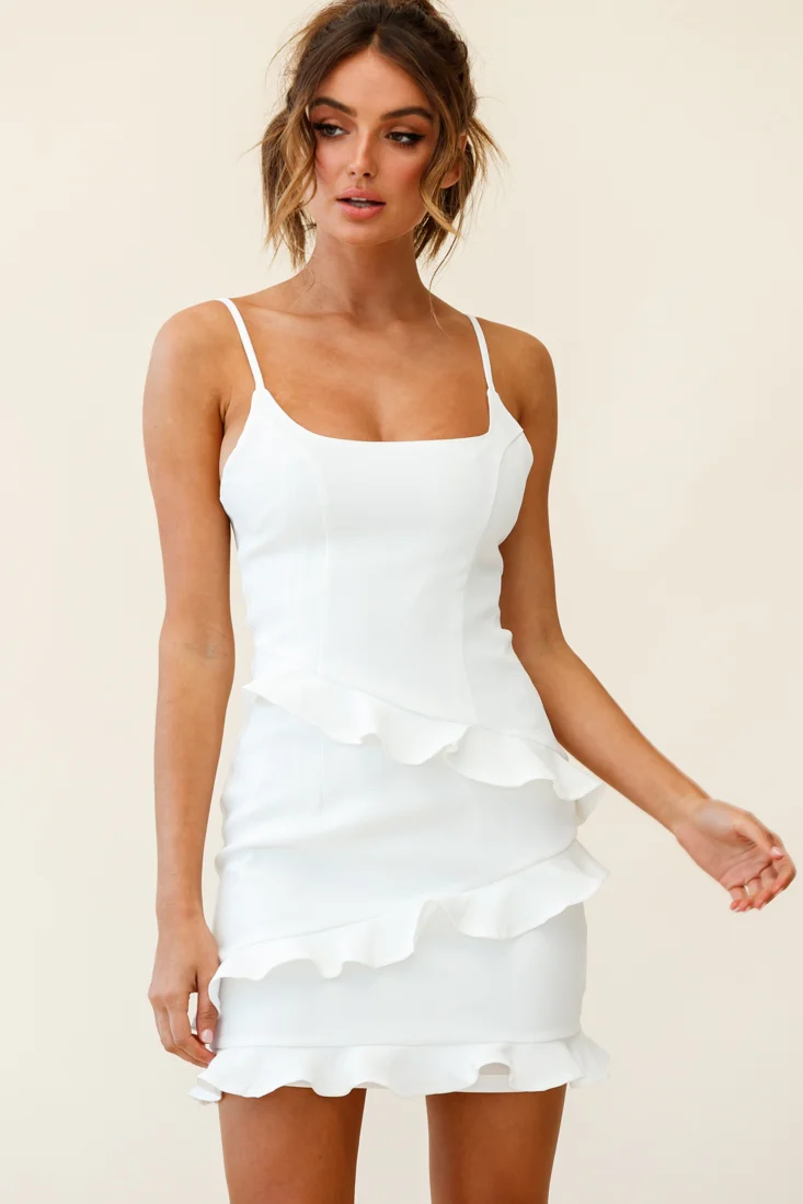 Frilled To Meet You Mini Dress White - Seraphlike