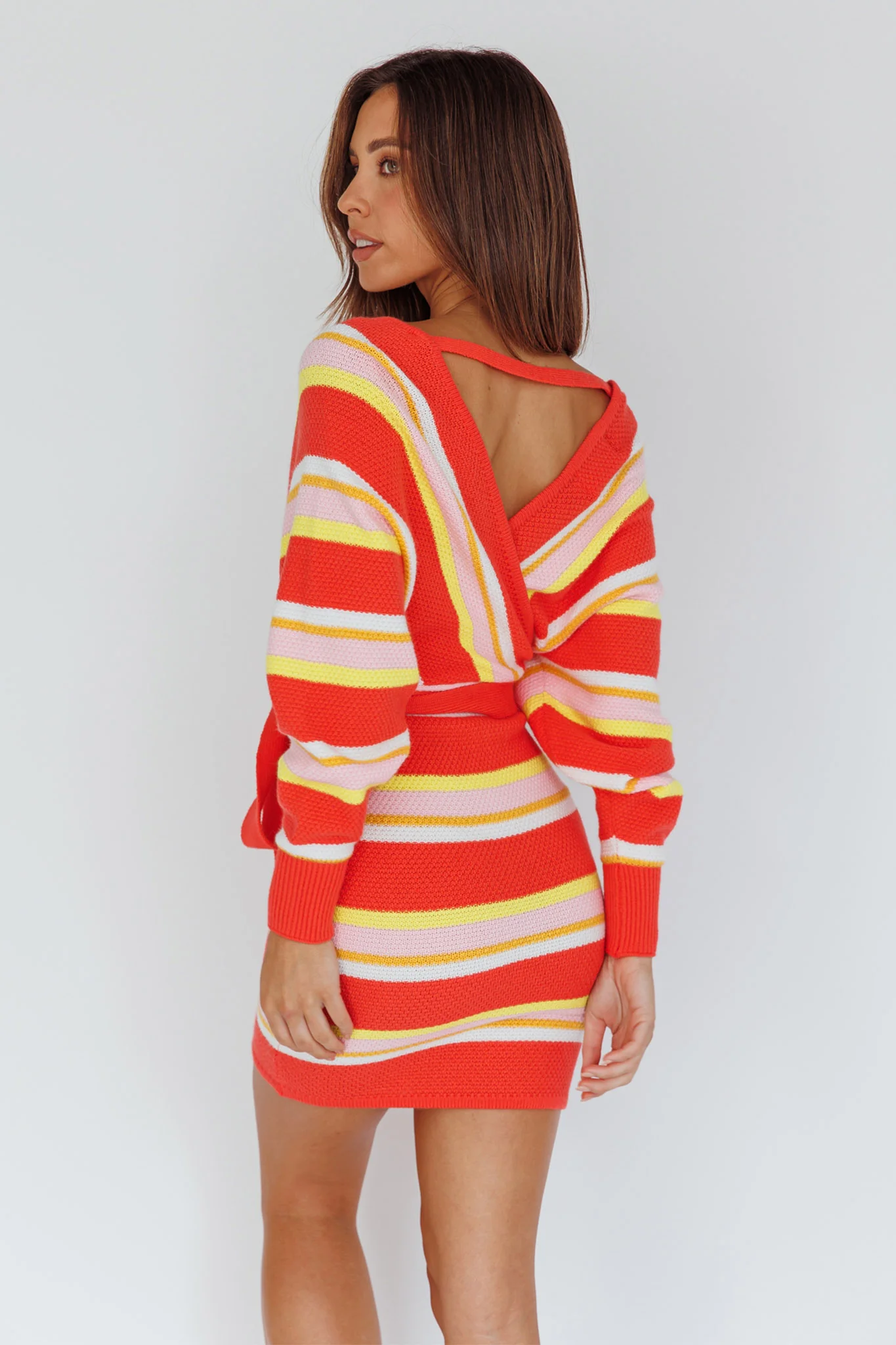 Cameo Batwing Knit Dress Striped Pink - Seraphlike