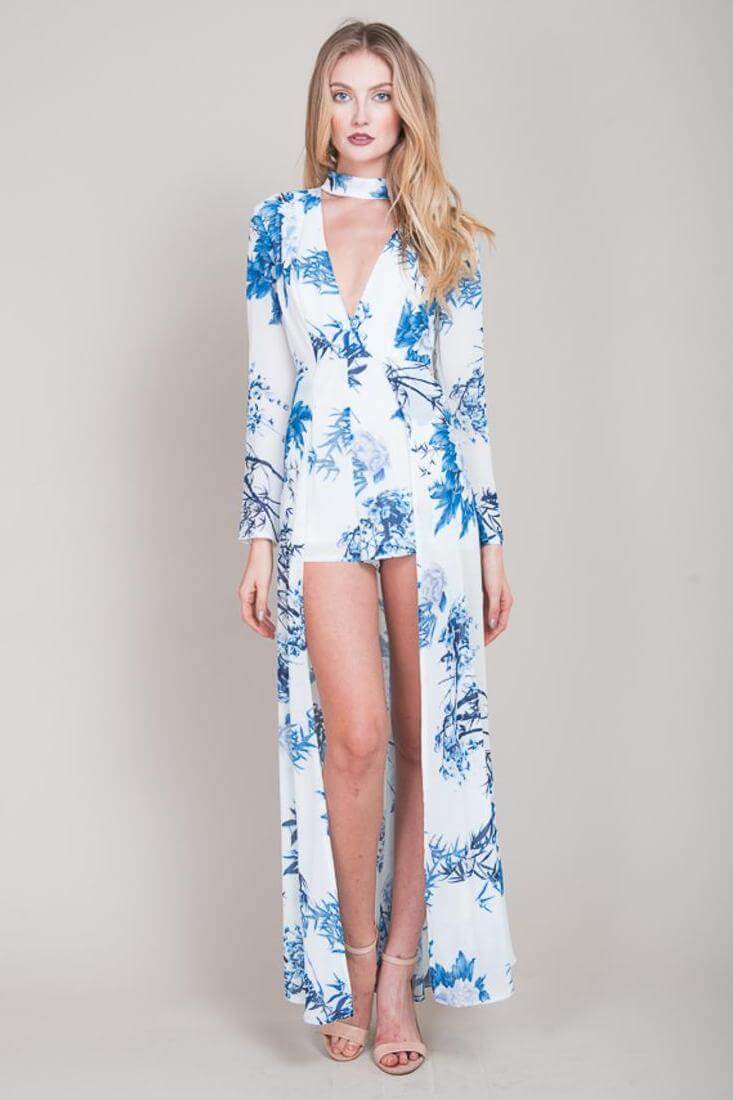 Estella Floral Maxi Romper Blue - Seraphlike