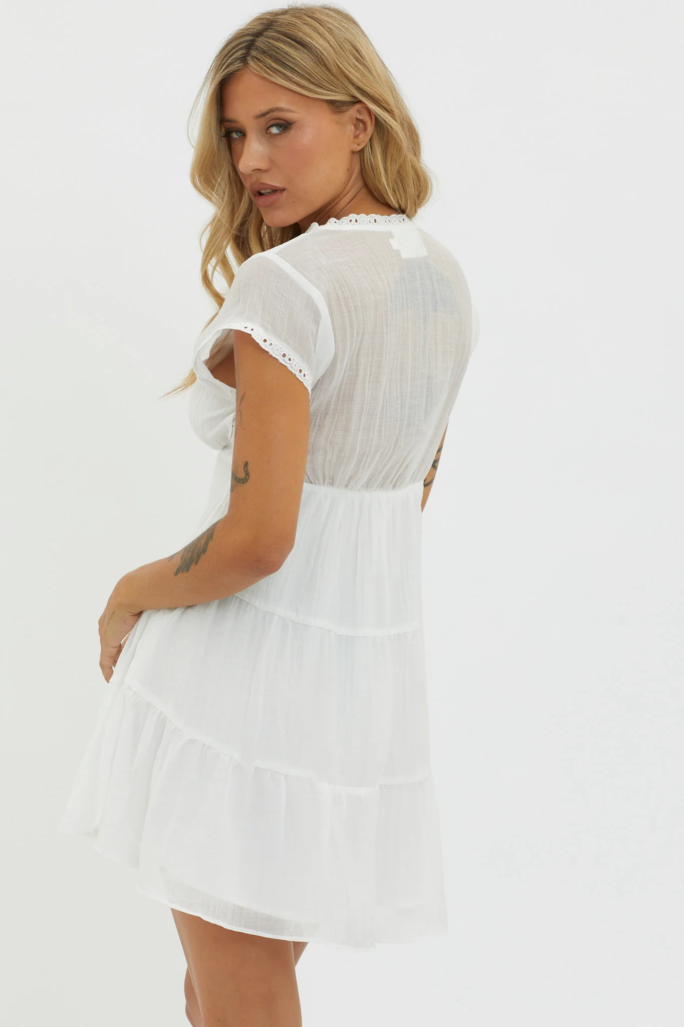 Azura Scalloped Lace Mini Dress White - Seraphlike