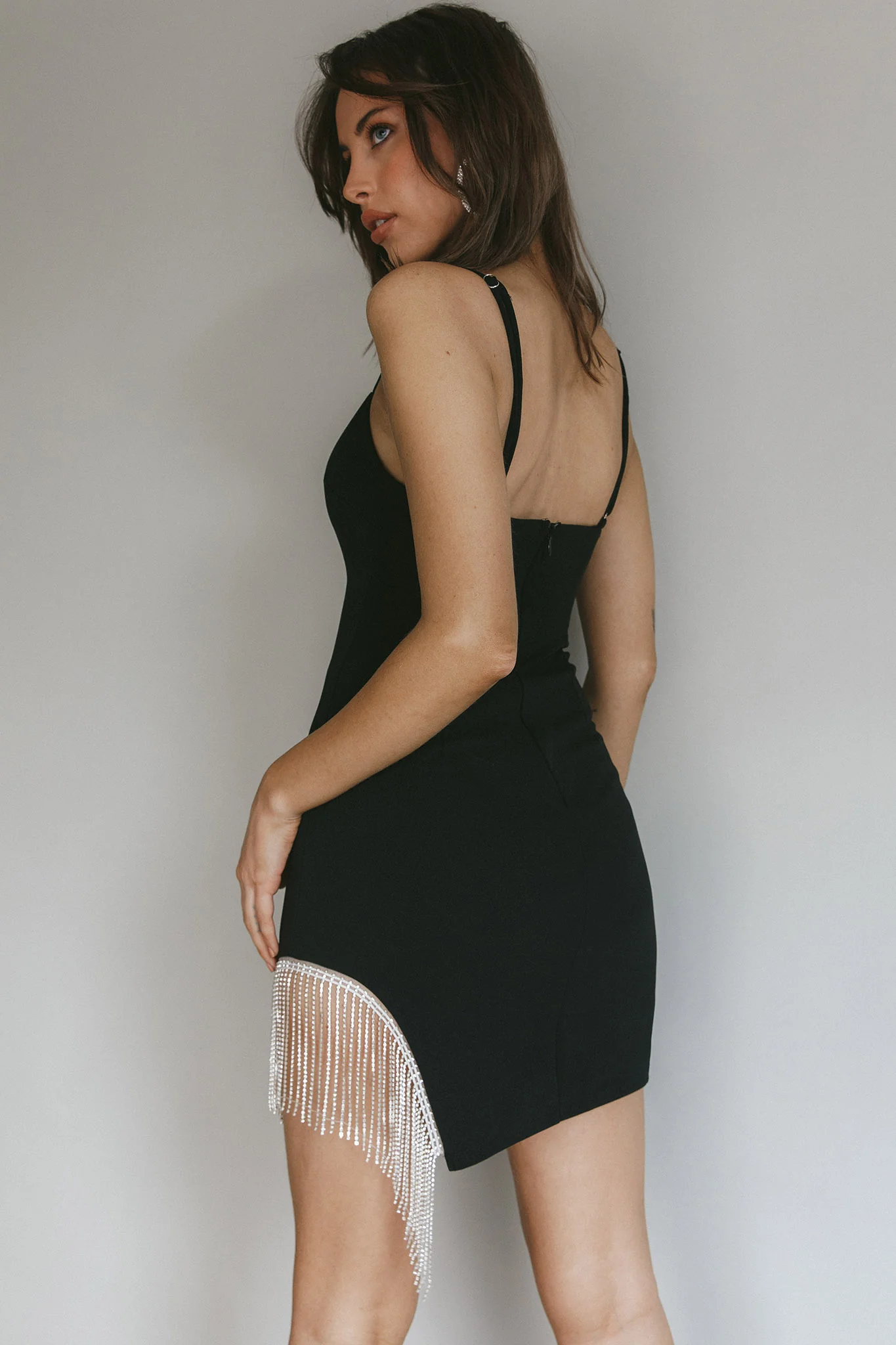 Call On Me Diamante Fringe Mini Dress Black - Seraphlike