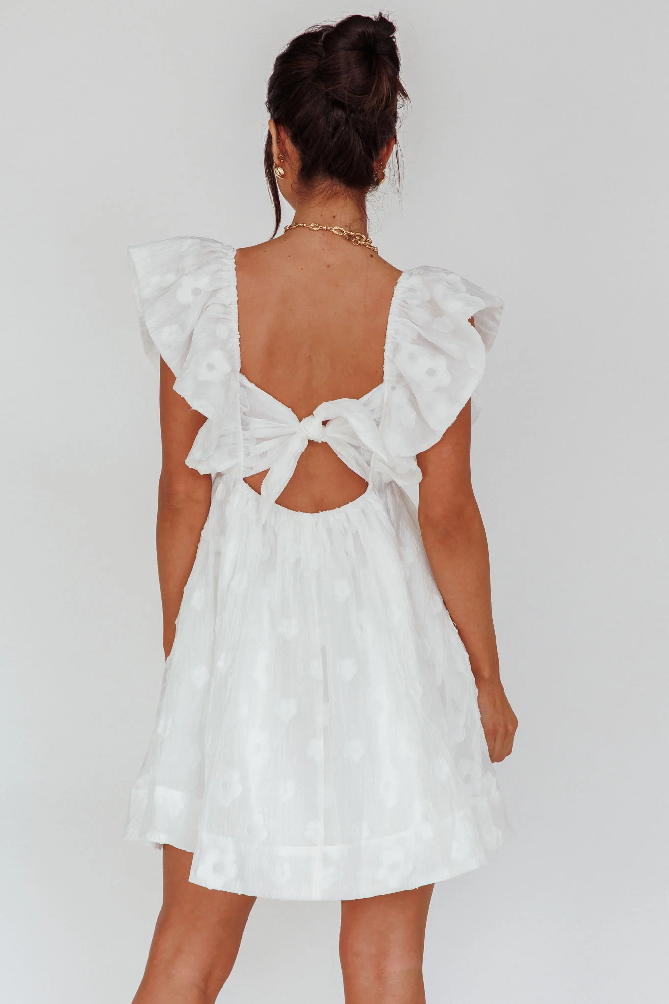 Melrose Place Floral Textured Frill Dress White - Seraphlike