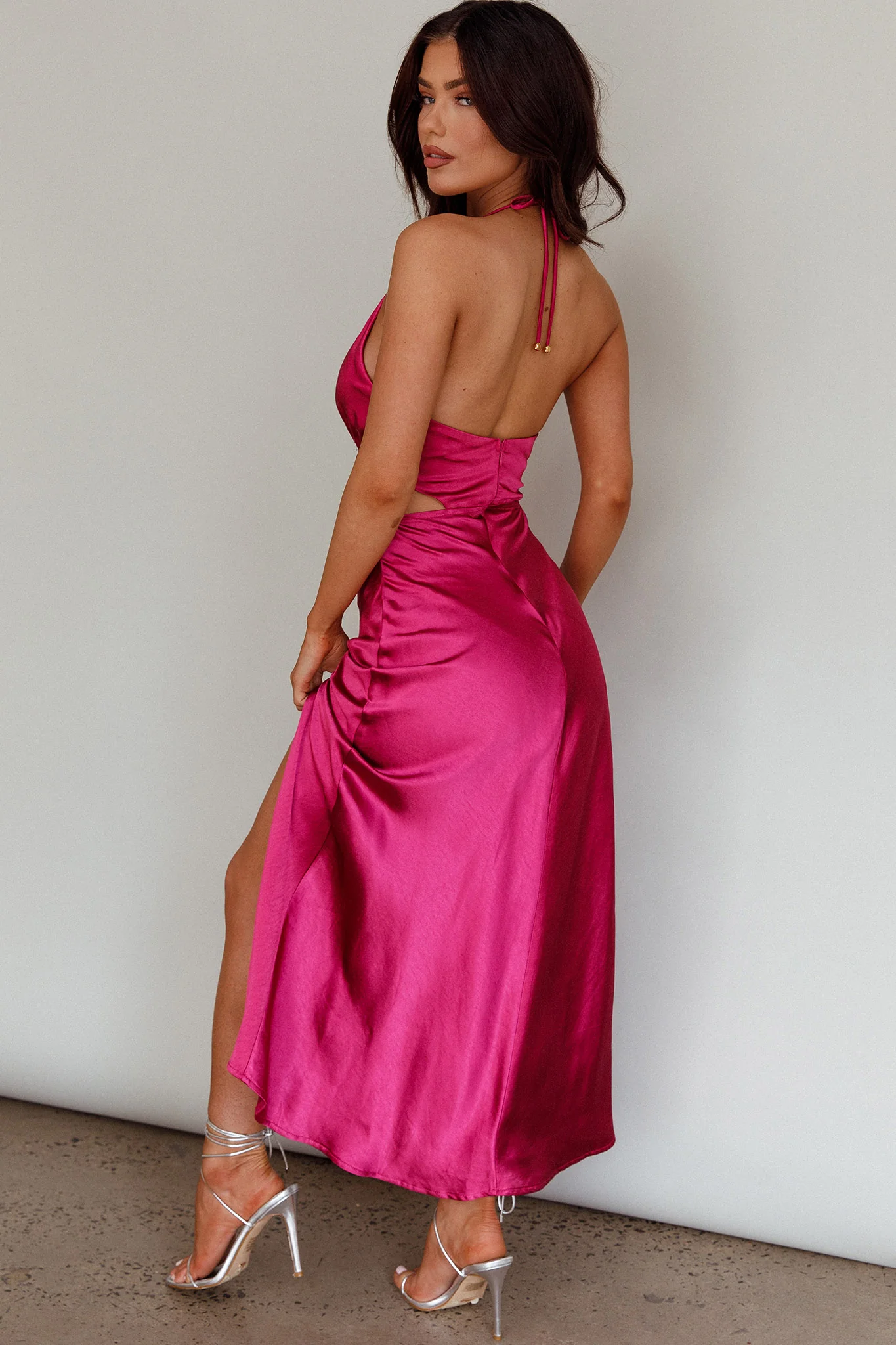 Social Butterfly Cut-Out Waist Midi Dress Fuchsia - Seraphlike