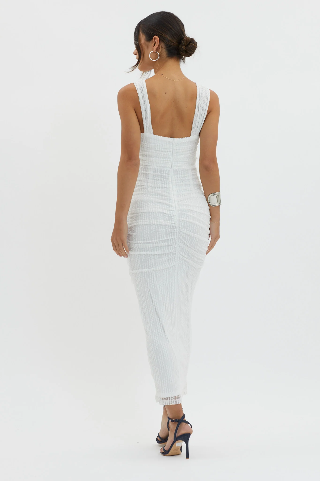 Oliana Embroidered Mesh Midi Dress White - Seraphlike