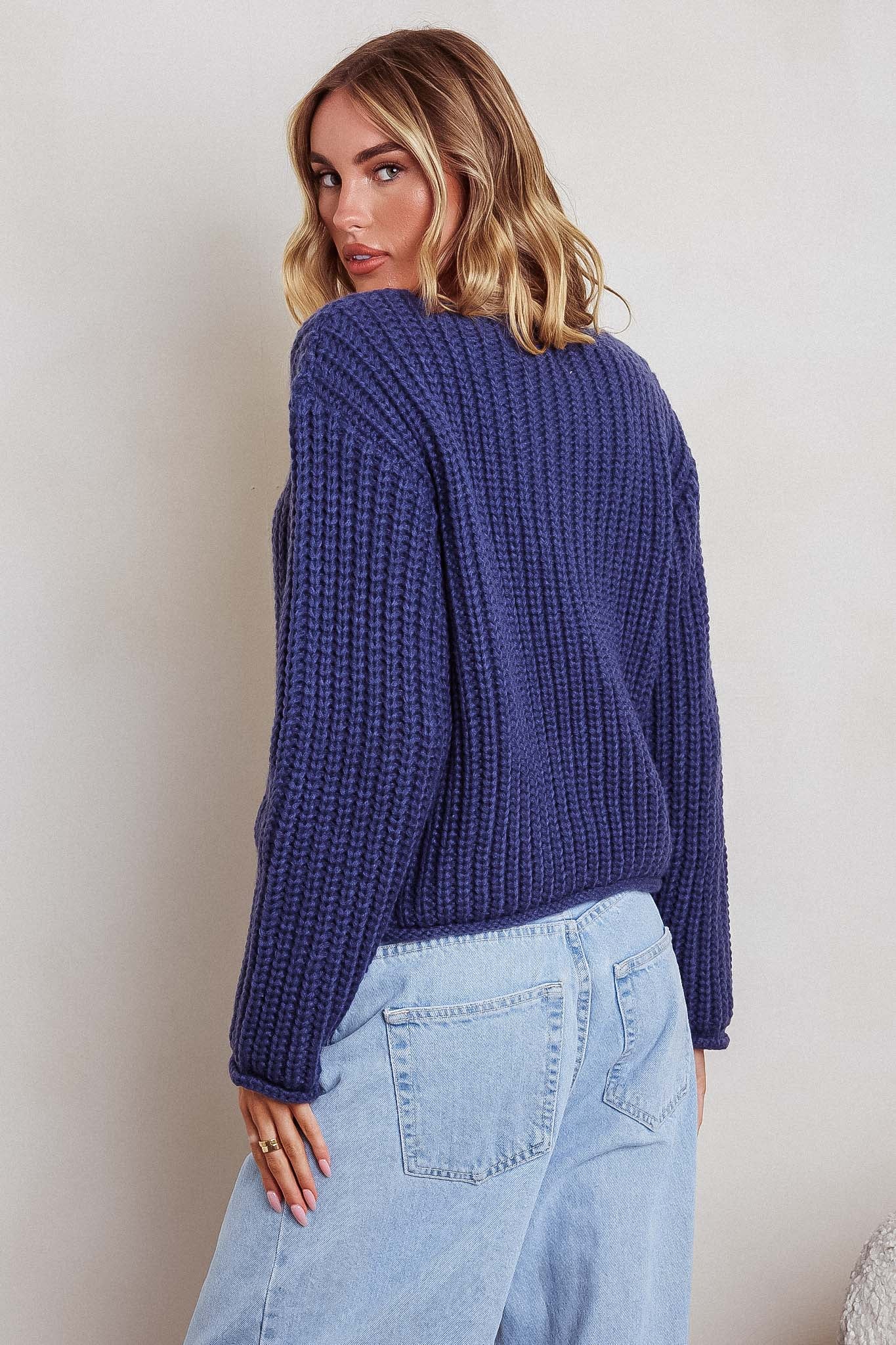 Cindie Chunky Knit Cardigan Navy - Seraphlike