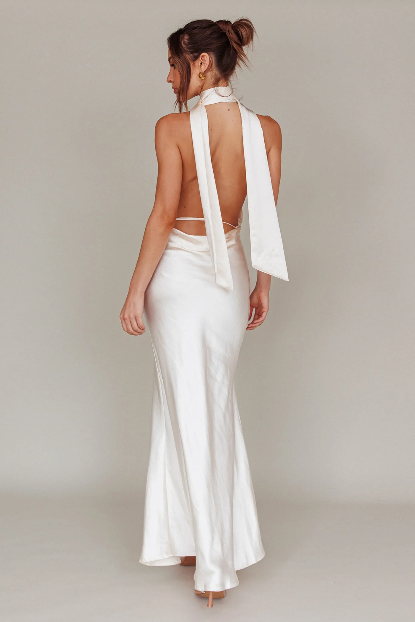 Italia Azure Halterneck Maxi Dress Oyster - Seraphlike