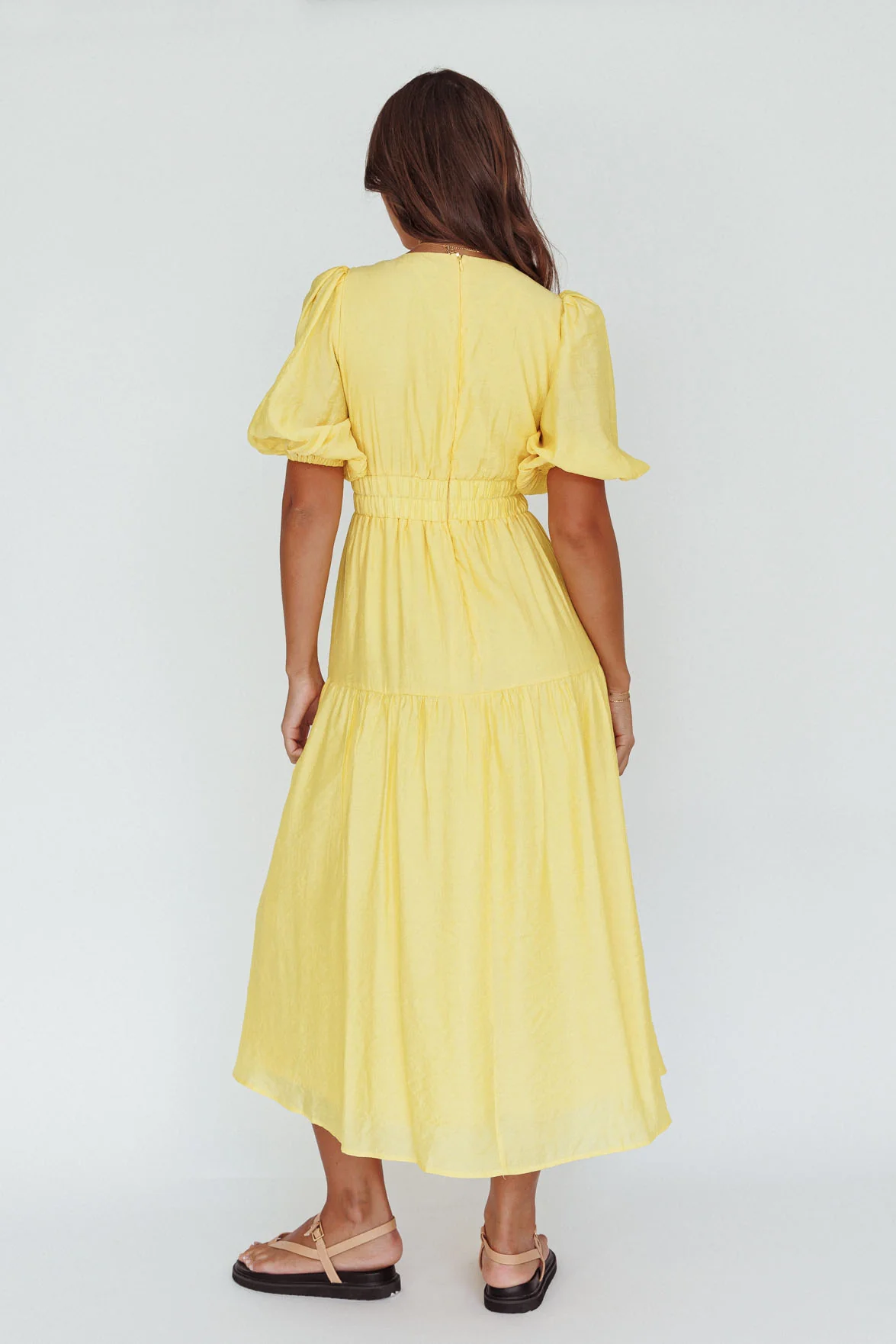 Summer Land V-Neckline Midi Dress Butter - Seraphlike