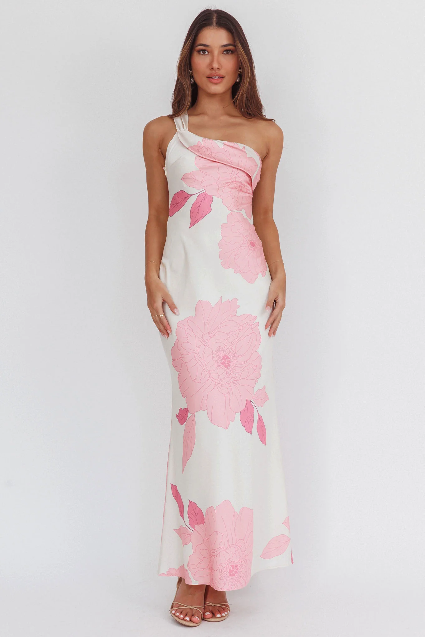 Carmel One-Shoulder Sash Maxi Dress Floral Butter - Seraphlike