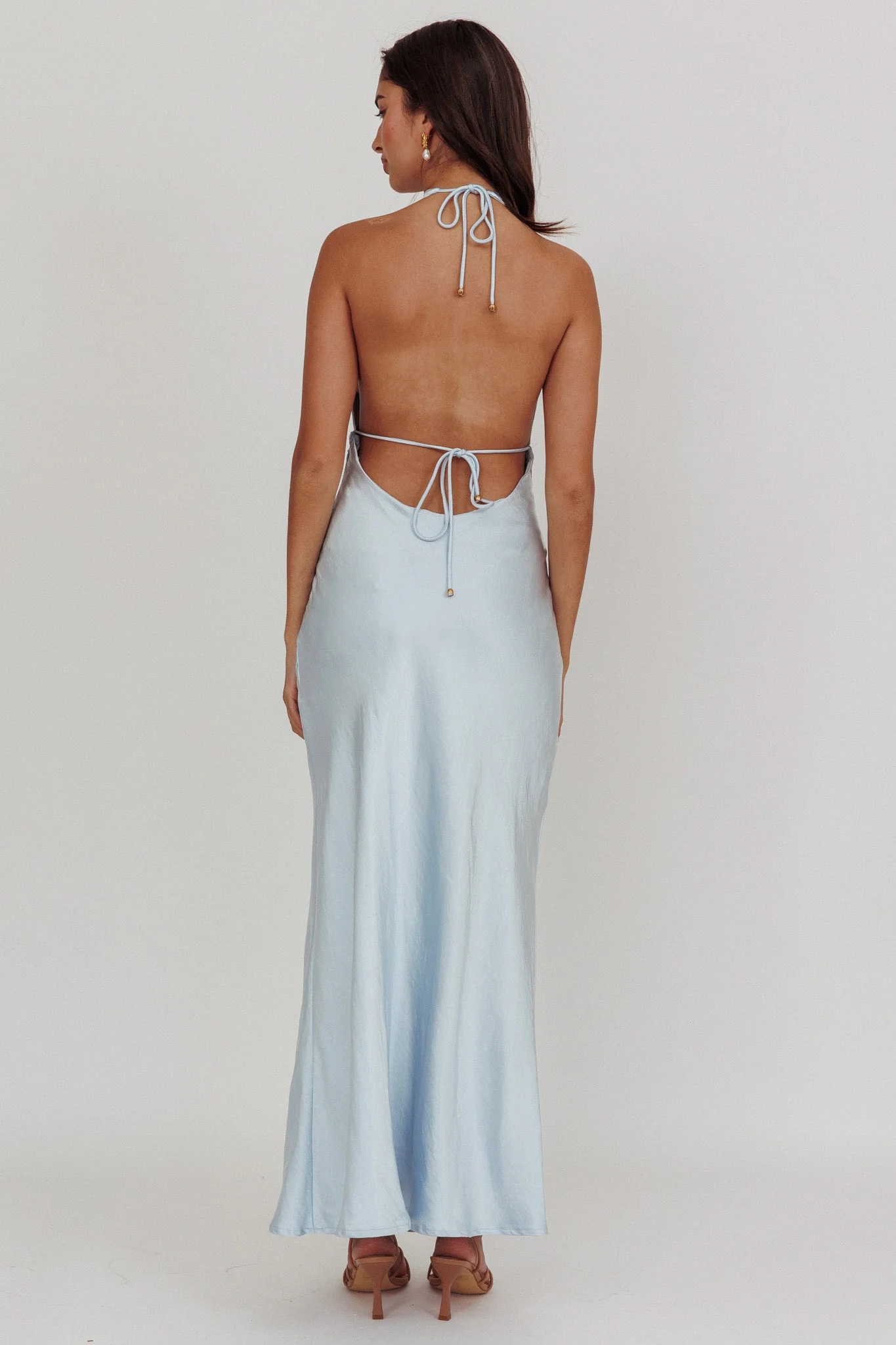 Sweetest Sundays Halterneck Open Back Dress Soft Blue - Seraphlike