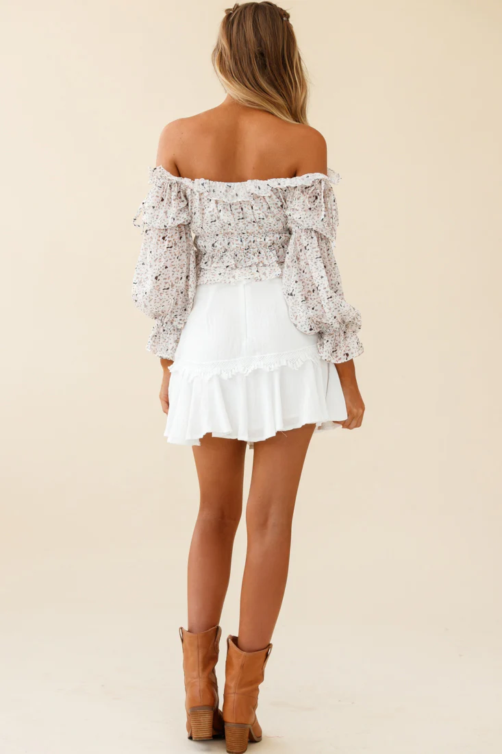 Wildflower Tassel Trim A-line Skirt White - Seraphlike