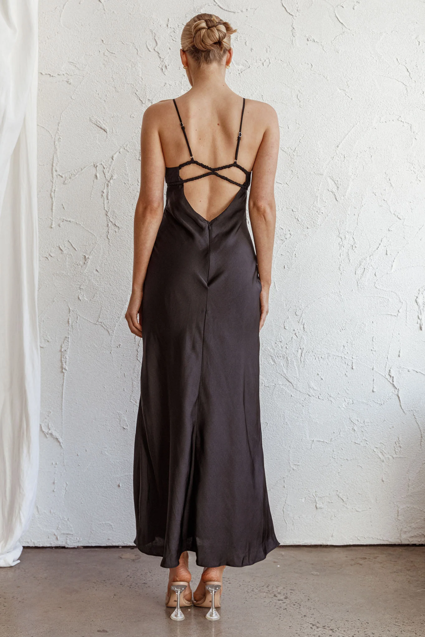 From Above V-Back Midi Dress Black - Seraphlike