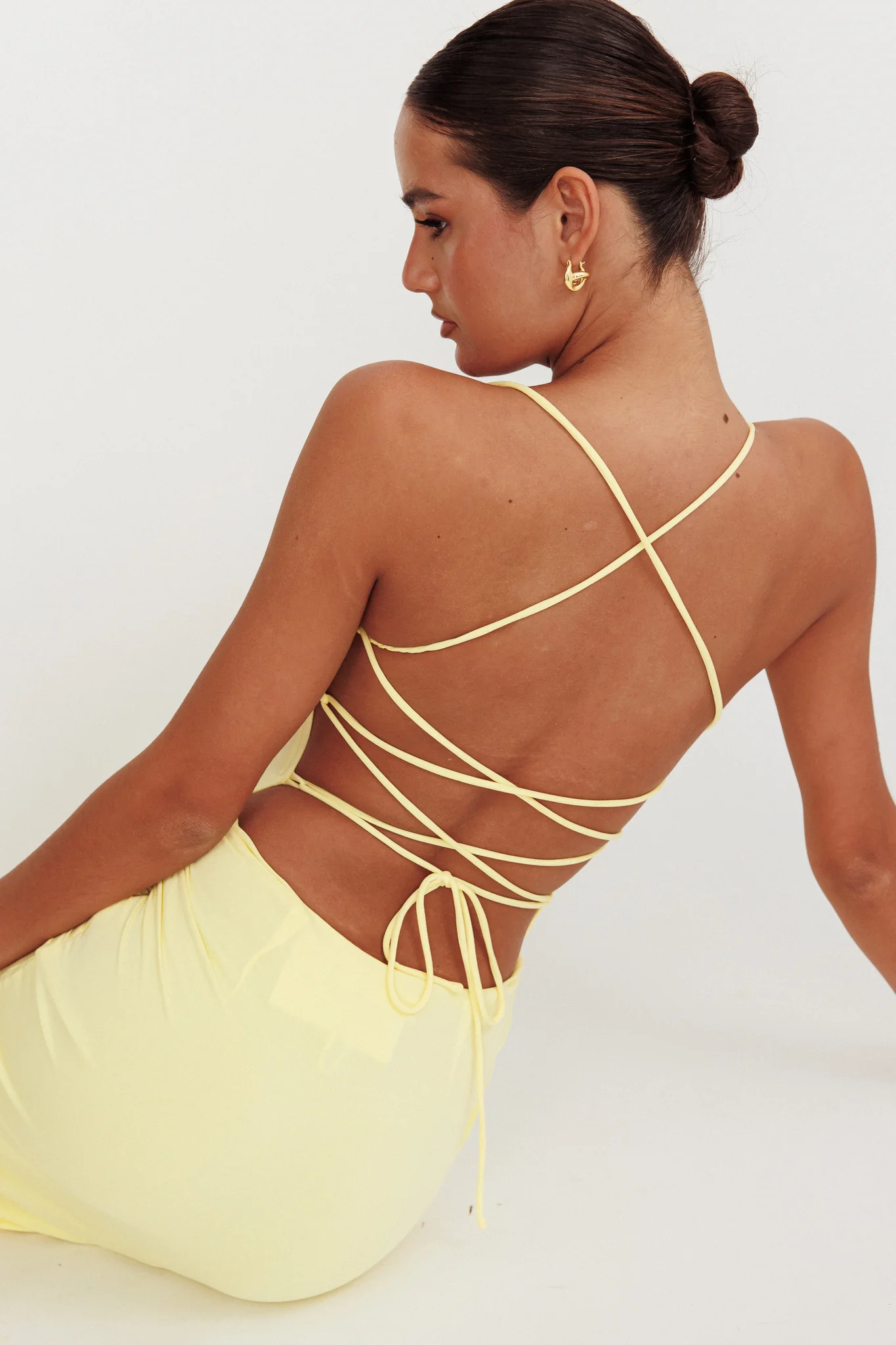 Ignite Rosette Backless Maxi Dress Lemon - Seraphlike