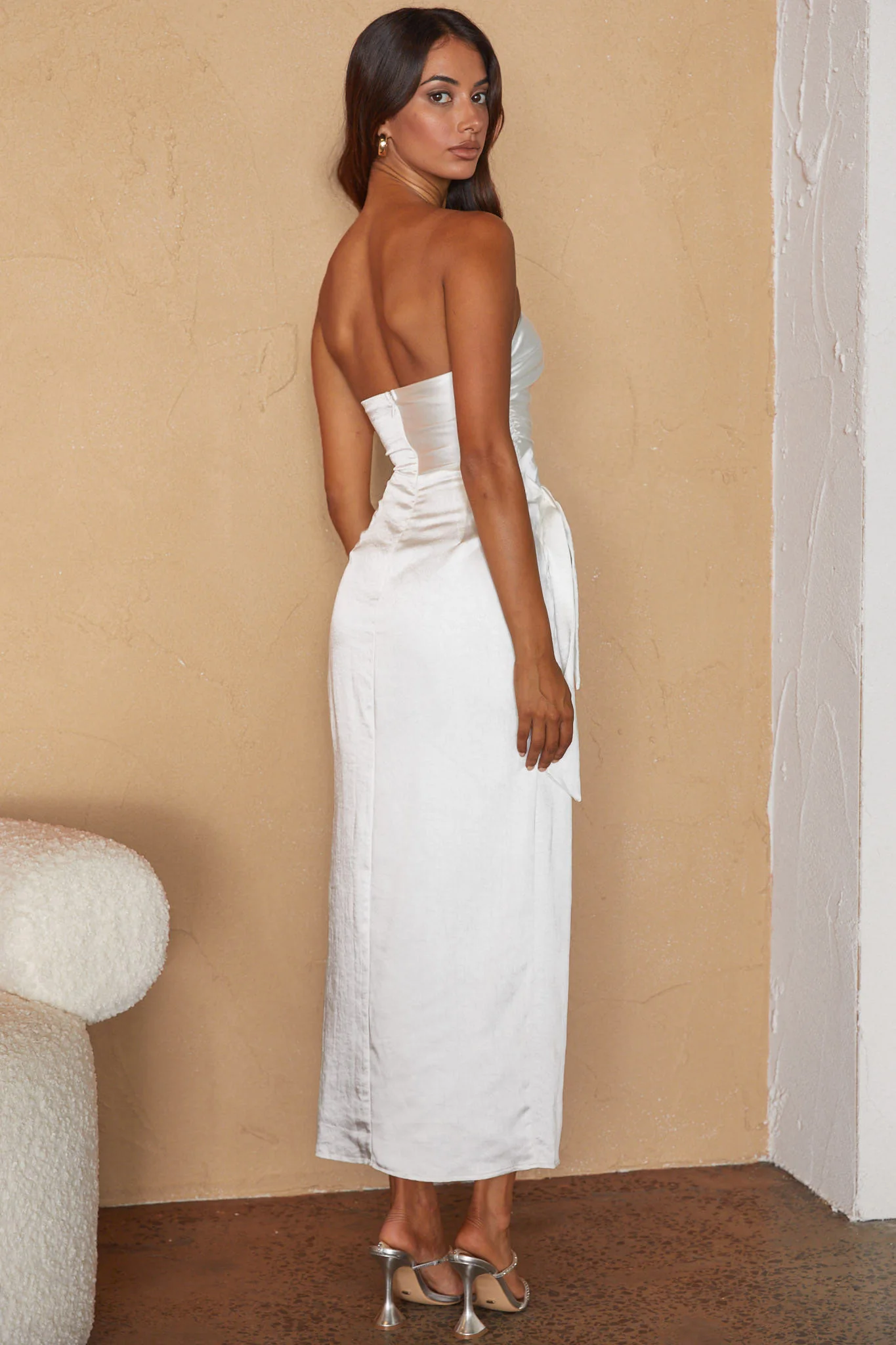 Gianna Strapless Waist Tie Midi Dress White - Seraphlike