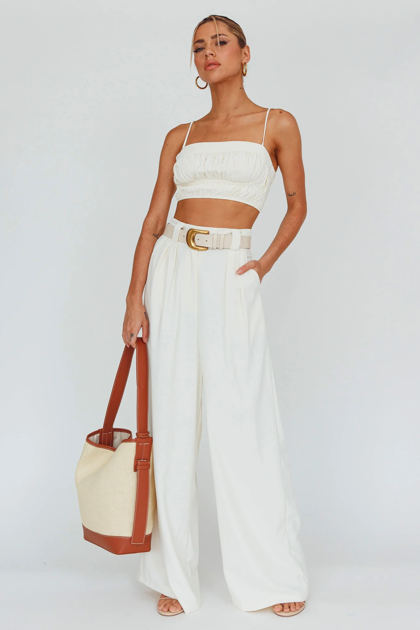 Regal Wide-Leg Mid Rise Pants Cream - Seraphlike