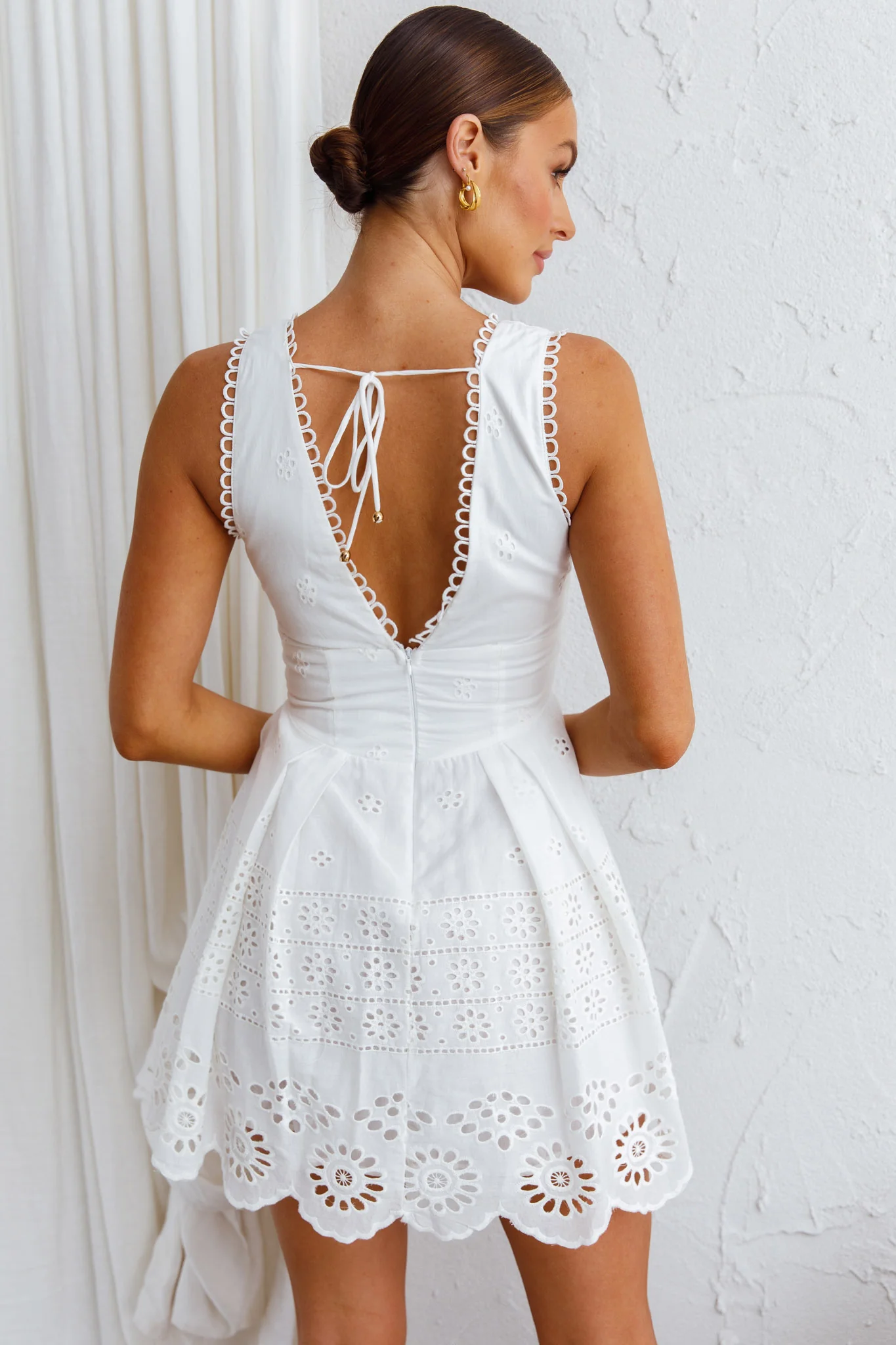 Happy Day A-Line Eyelet Mini Dress White - Seraphlike
