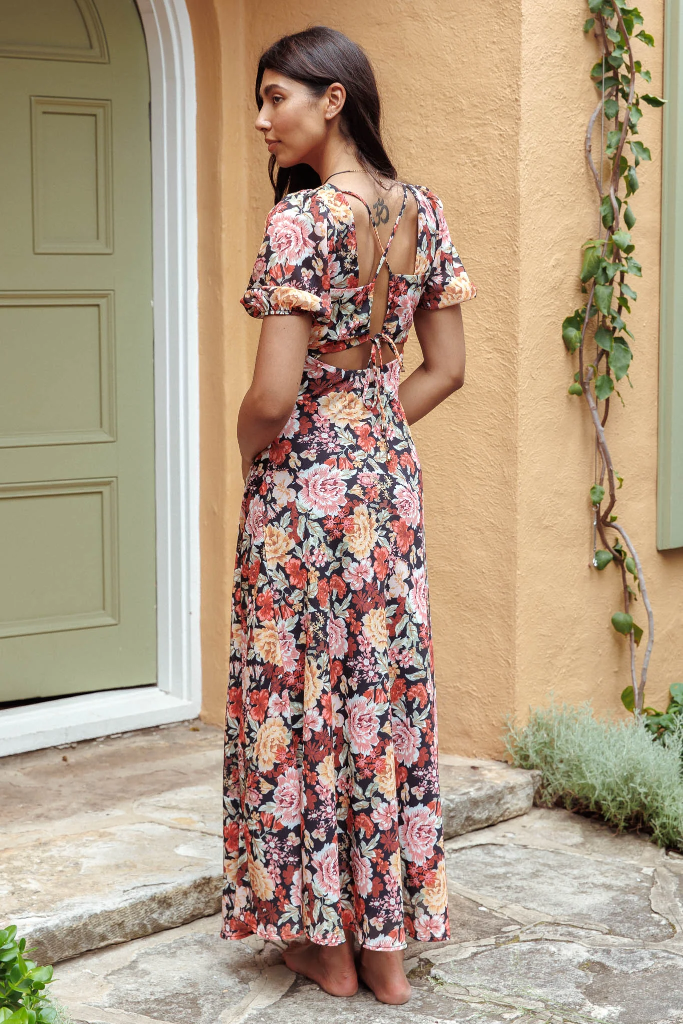 Open Doors Puff Sleeve Split Maxi Dress Multi - Seraphlike