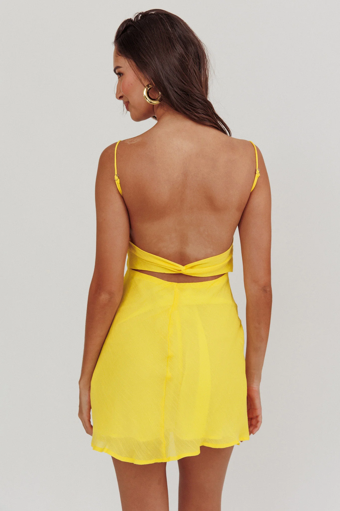 Nerida Twist Back Mini Dress Lemon - Seraphlike
