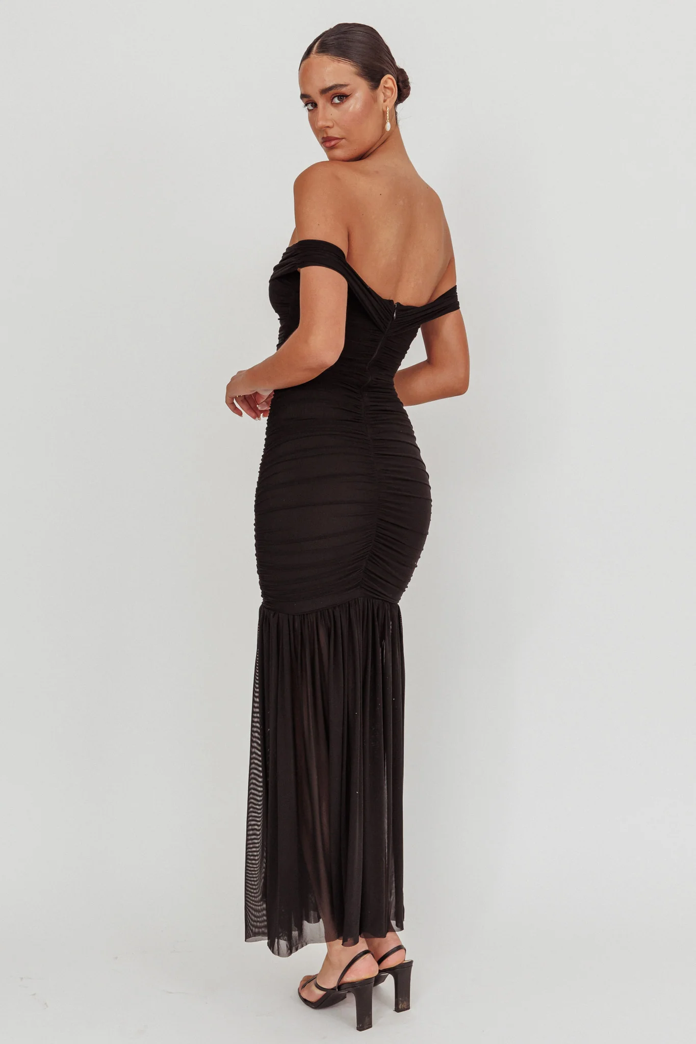 La Salle Off Shoulder Mesh Maxi Dress Black - Seraphlike