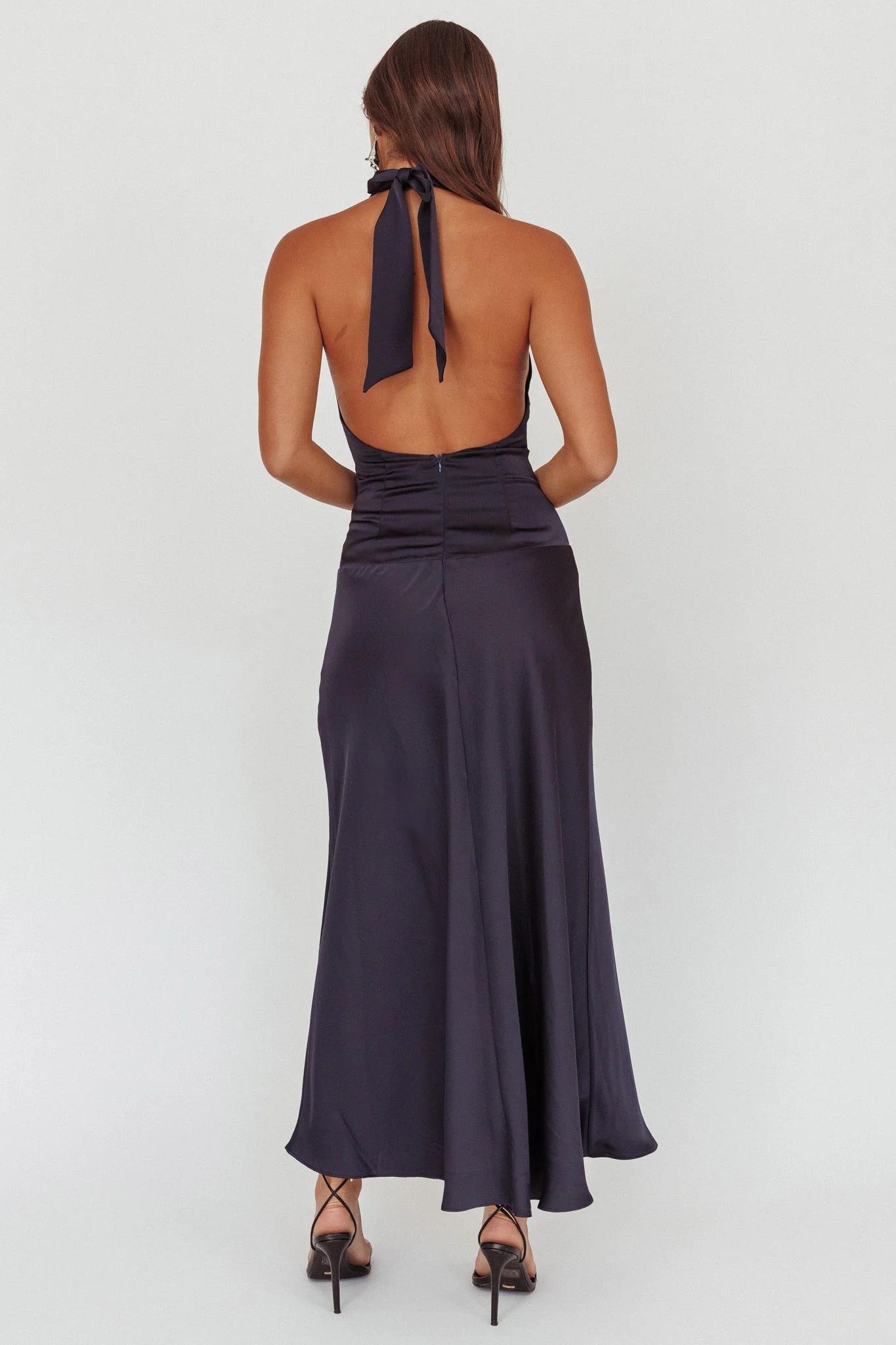 Elcie Drop Waist Halter Maxi Dress Navy - Seraphlike