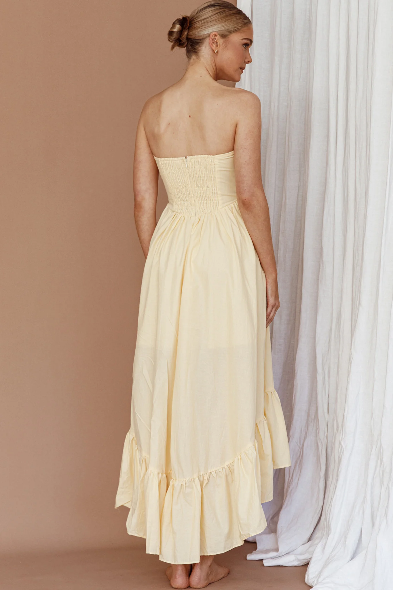 Sunday Mornings Ruched Bust Midi Dress Lemon - Seraphlike