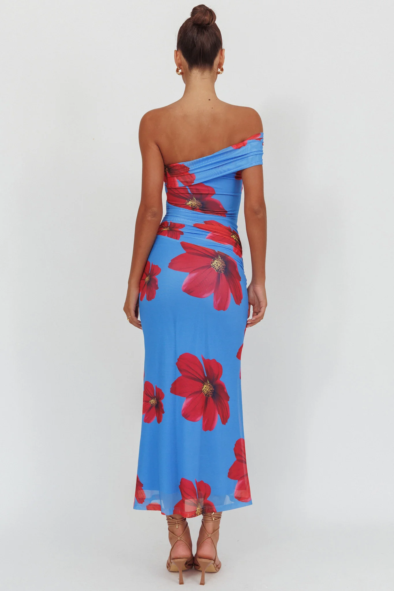 Gala One-Shoulder Maxi Dress Floral Blue - Seraphlike