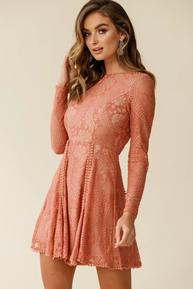 Palm Springs Lace Overlay Low Back Dress Rose - Seraphlike