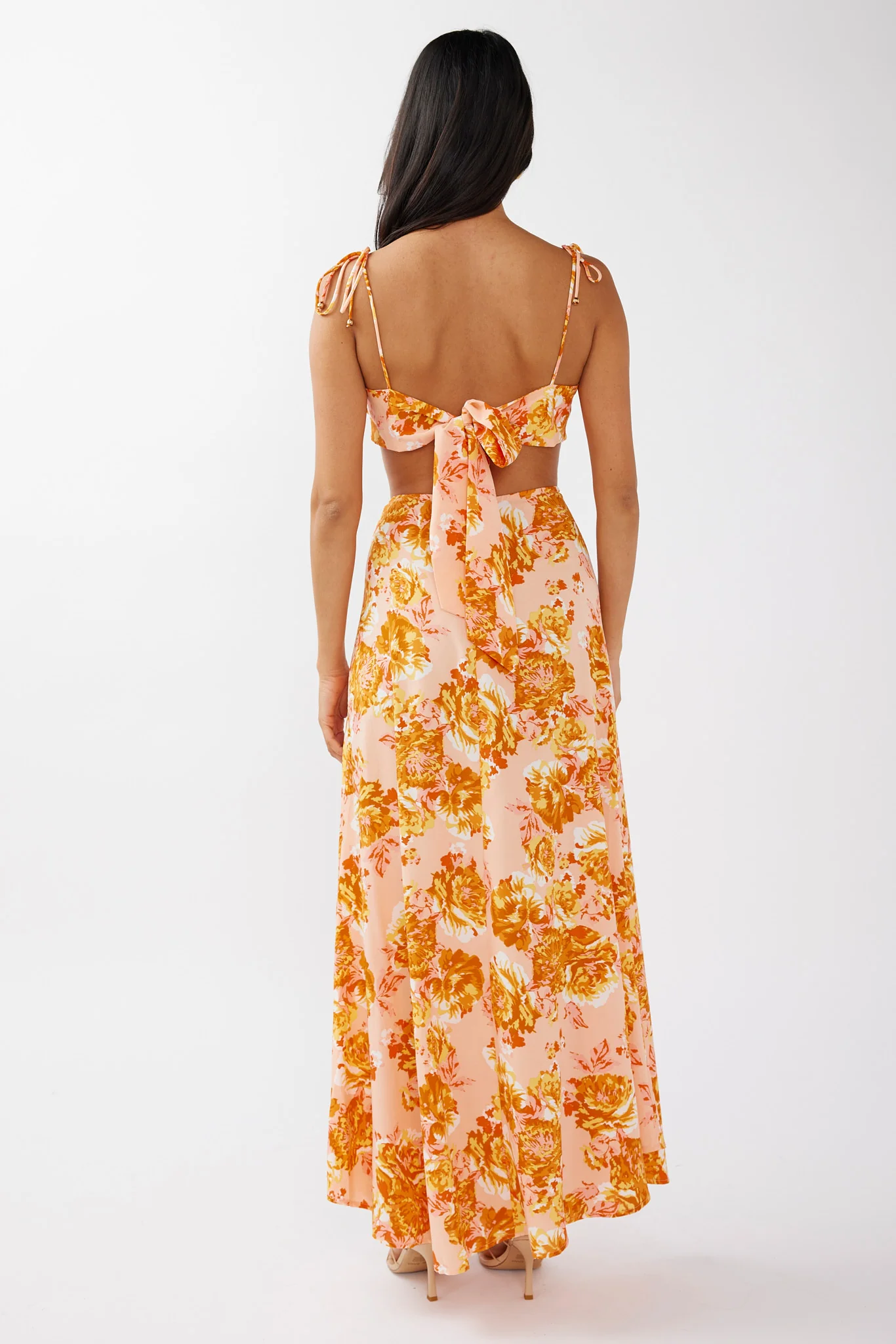 Gabbi Maxi Skirt Floral Print Orange - Seraphlike