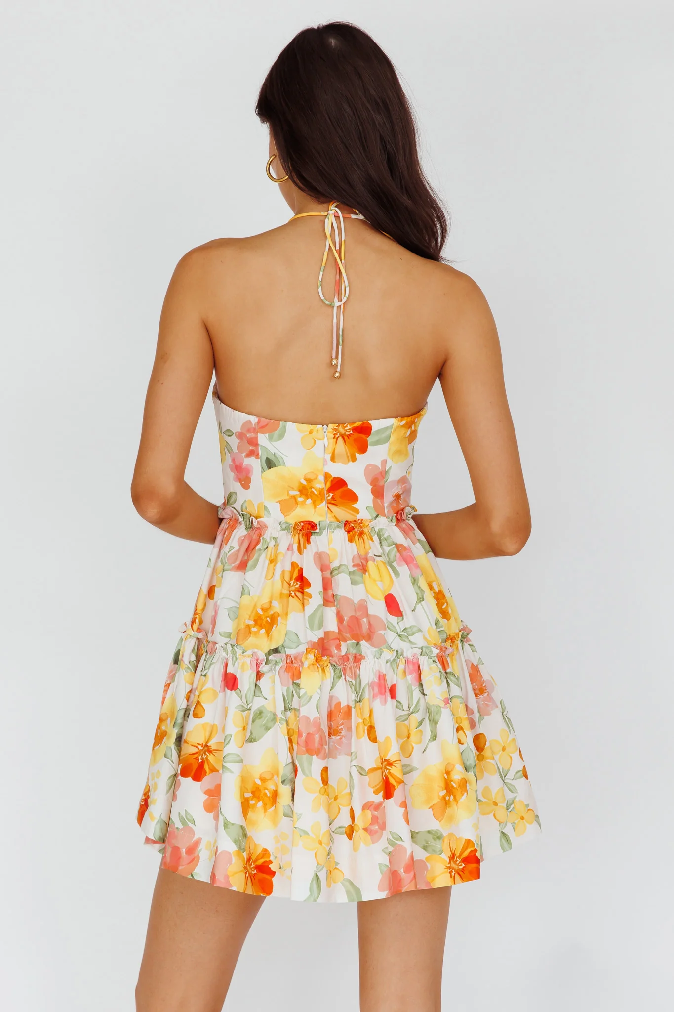 Horizons Frill Trim Mini Dress Floral Yellow - Seraphlike