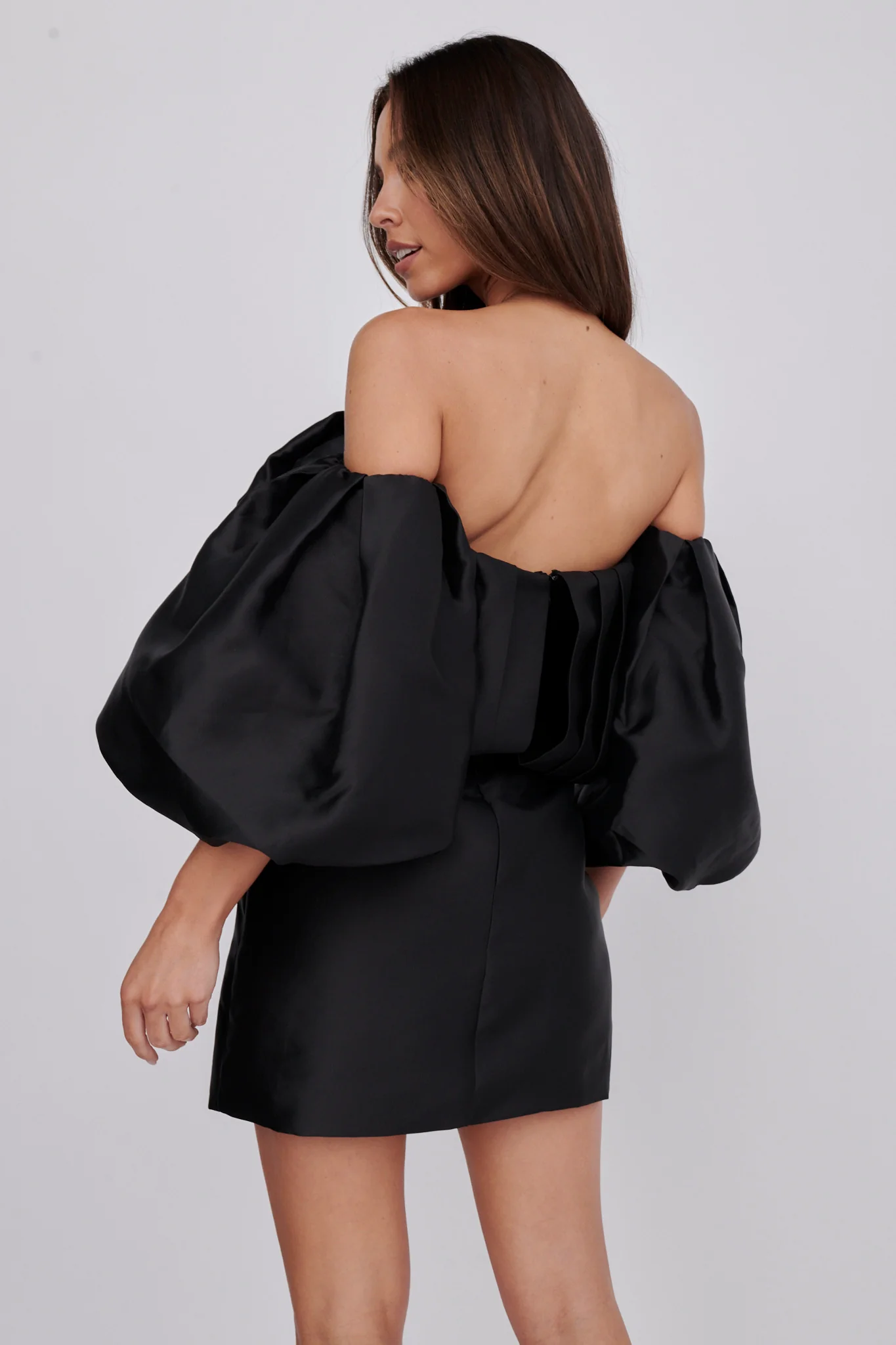 Dream Time Puffed Neckline Mini Dress Black - Seraphlike