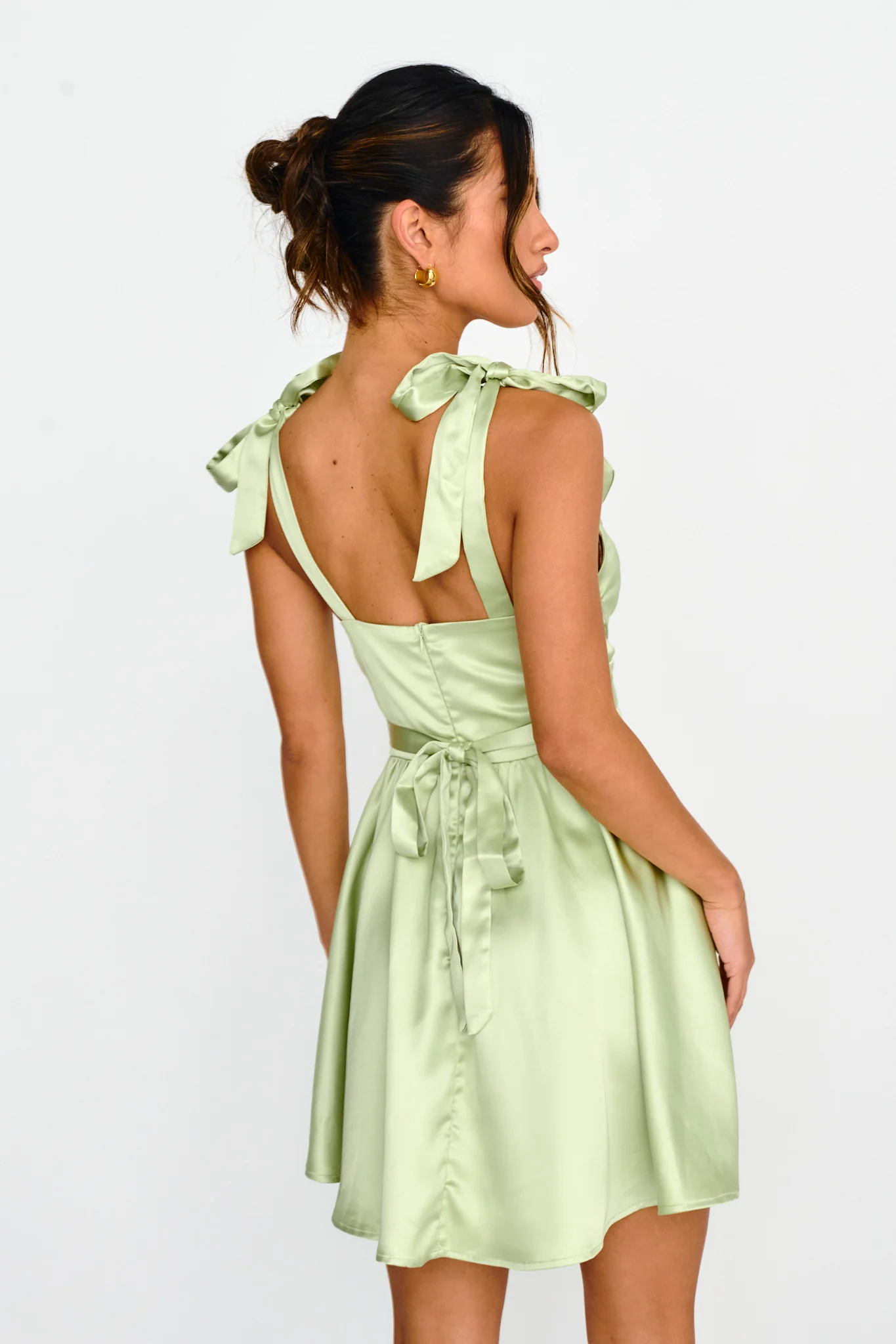 Majesty Tied Shoulder Mini Dress Lime - Seraphlike