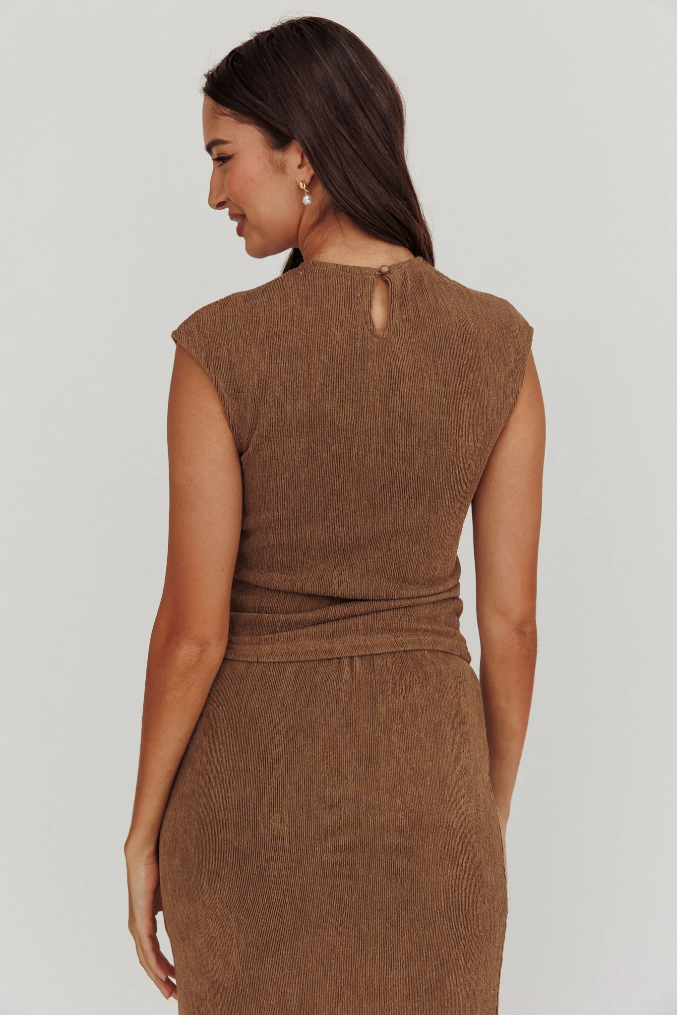 Calculated Cap Sleeve Ribbed Knit Top Brown - Seraphlike