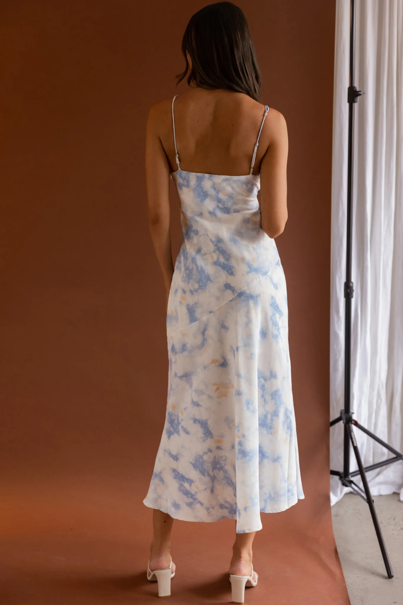 She Reigns Twist Bust Split Midi Dress Tie Dye Blue - Seraphlike