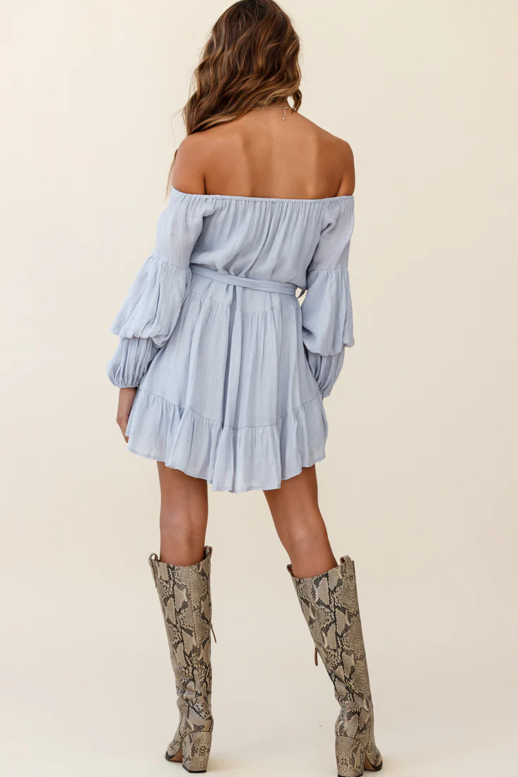 Frida Off-Shoulder Waist Tie Dress Grey - Seraphlike