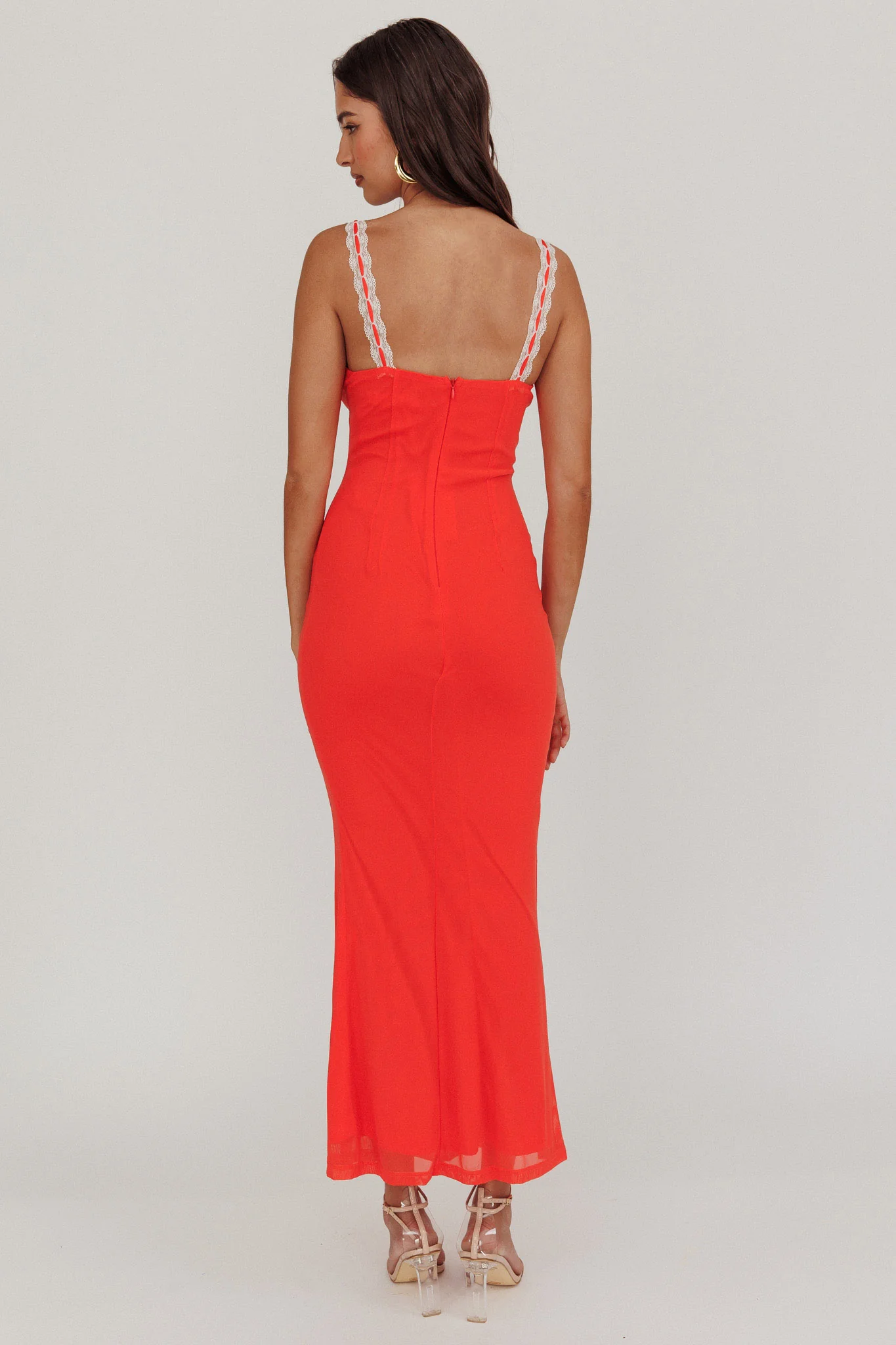 Girl Power Lace Strap Maxi Dress Red - Seraphlike