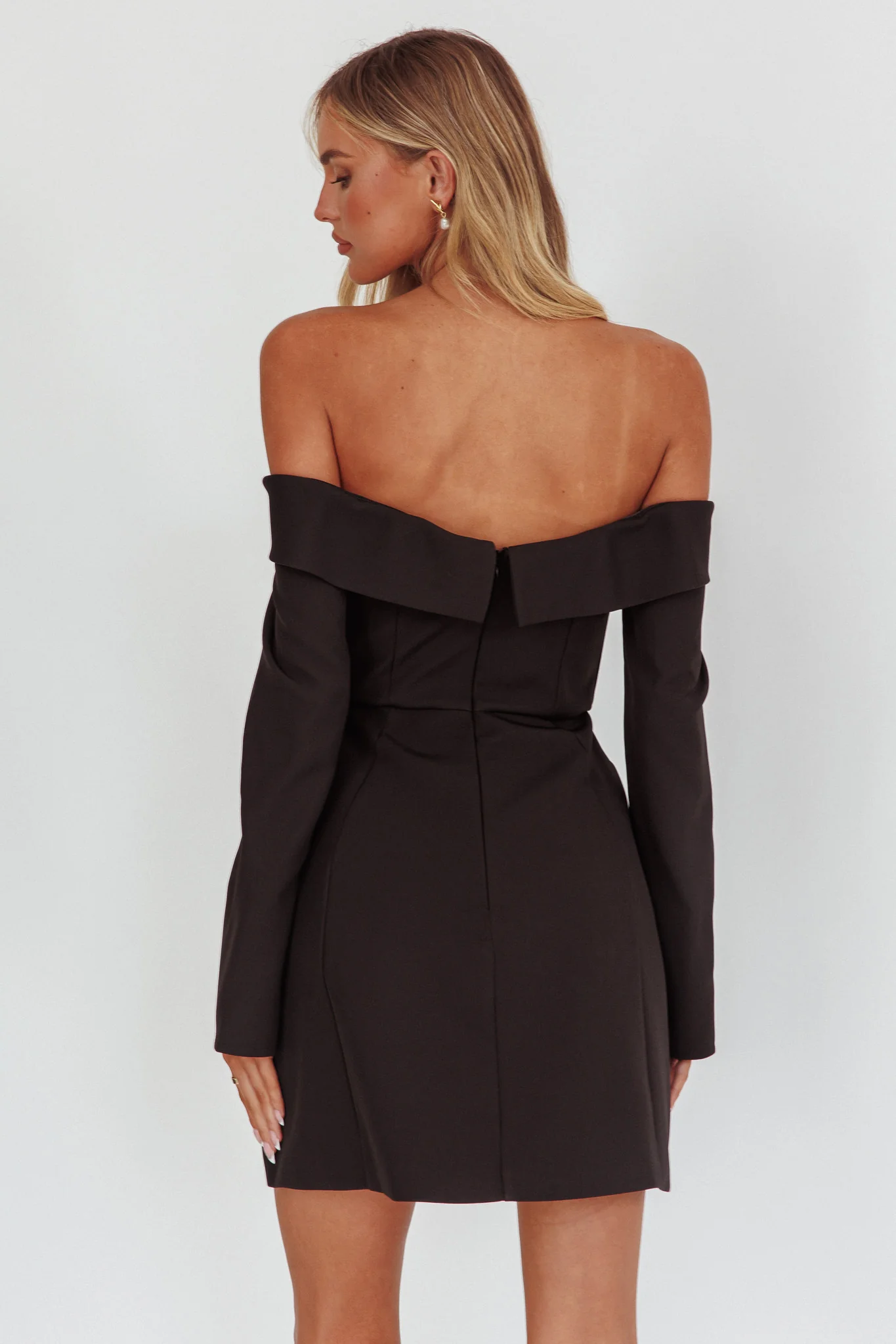 Laviniah Foldover Long Sleeve Mini Dress Black - Seraphlike