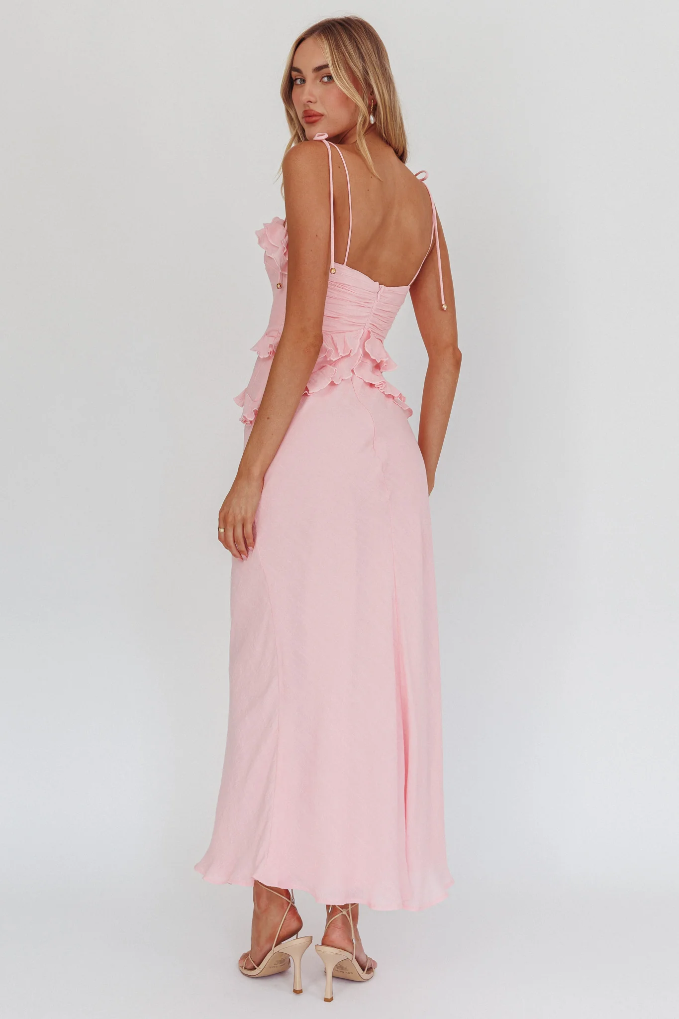 On A Roll Frill Trim Maxi Dress Pink - Seraphlike