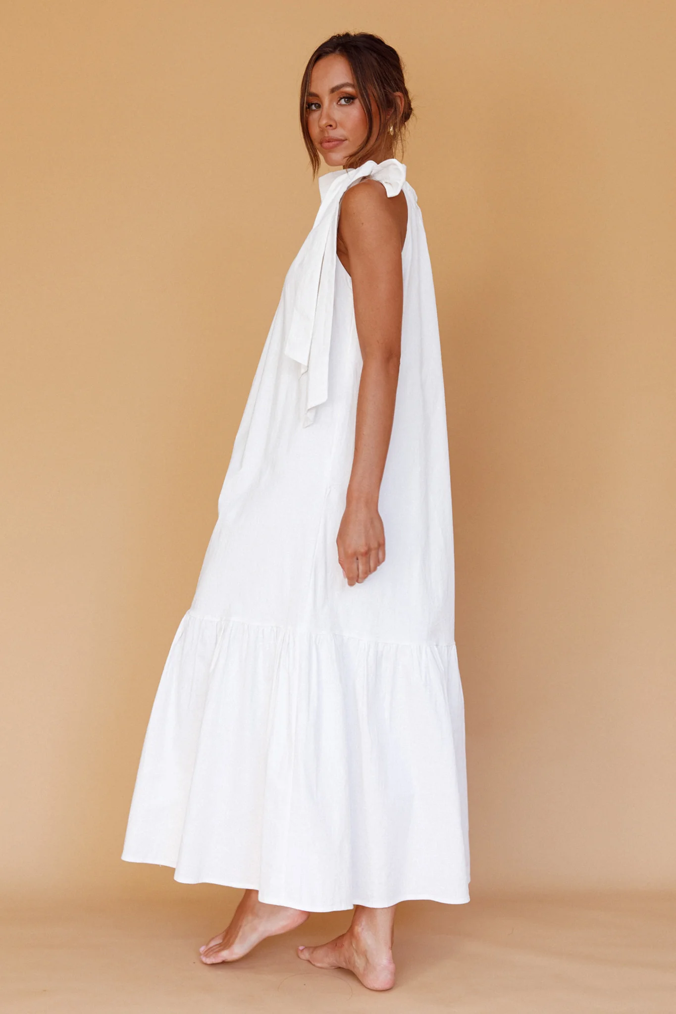 Cruise Shoulder Tie Maxi Dress White - Seraphlike