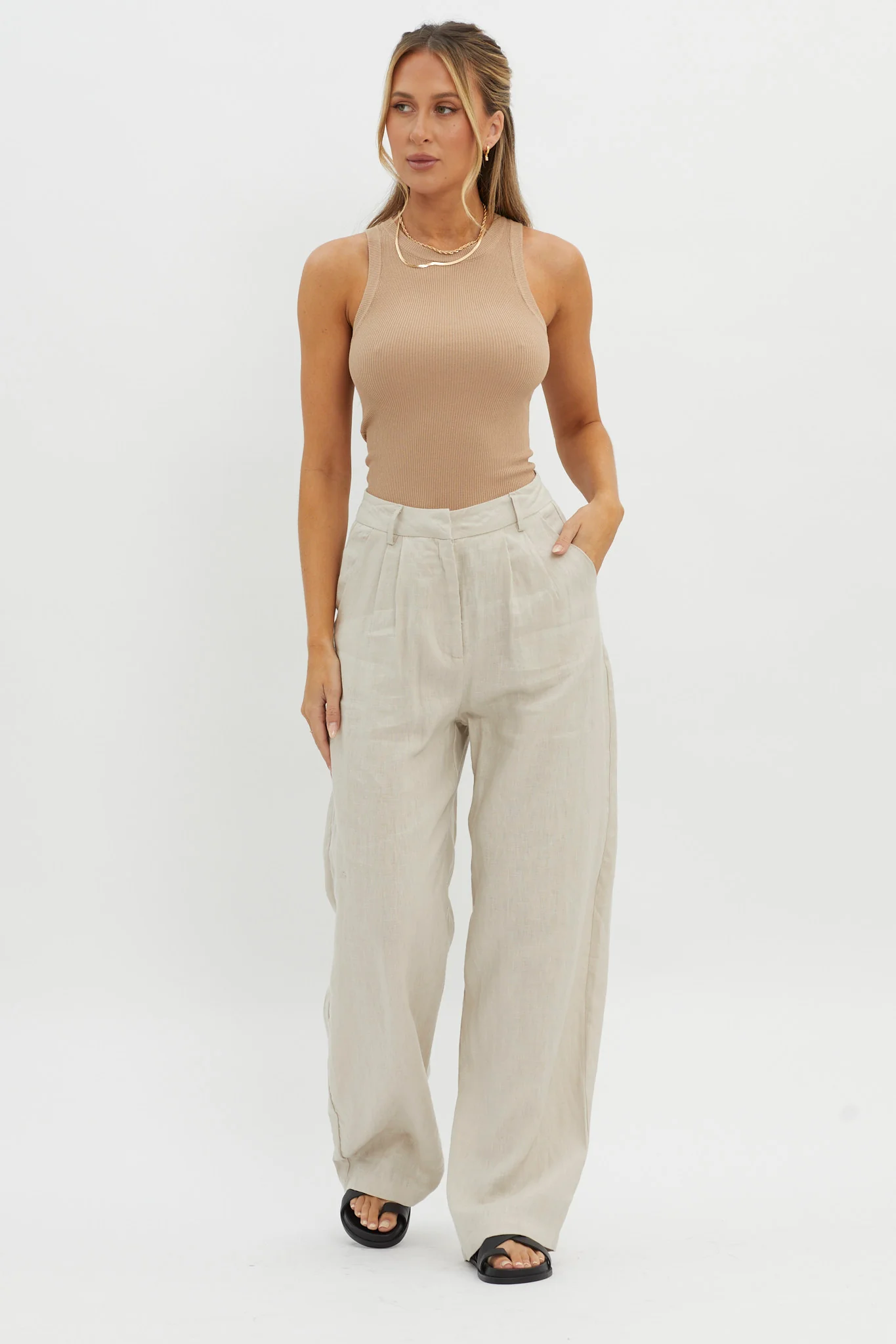 Dodie Straight Leg Trouser Pants Linen Oat - Seraphlike