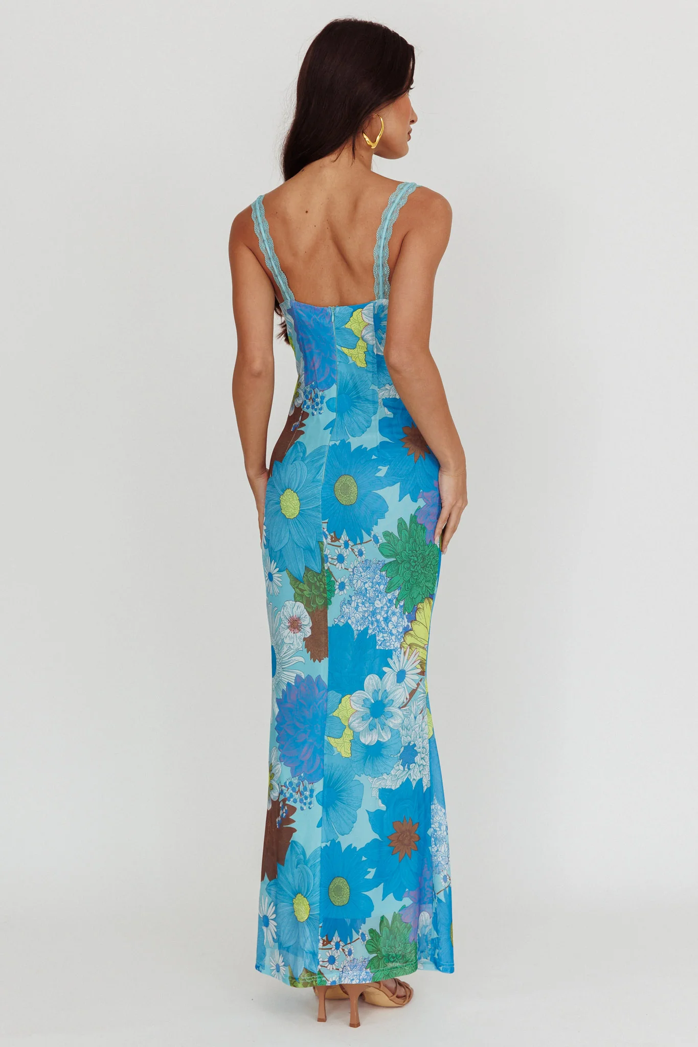 Girl Power Lace Strap Maxi Dress Blue - Seraphlike