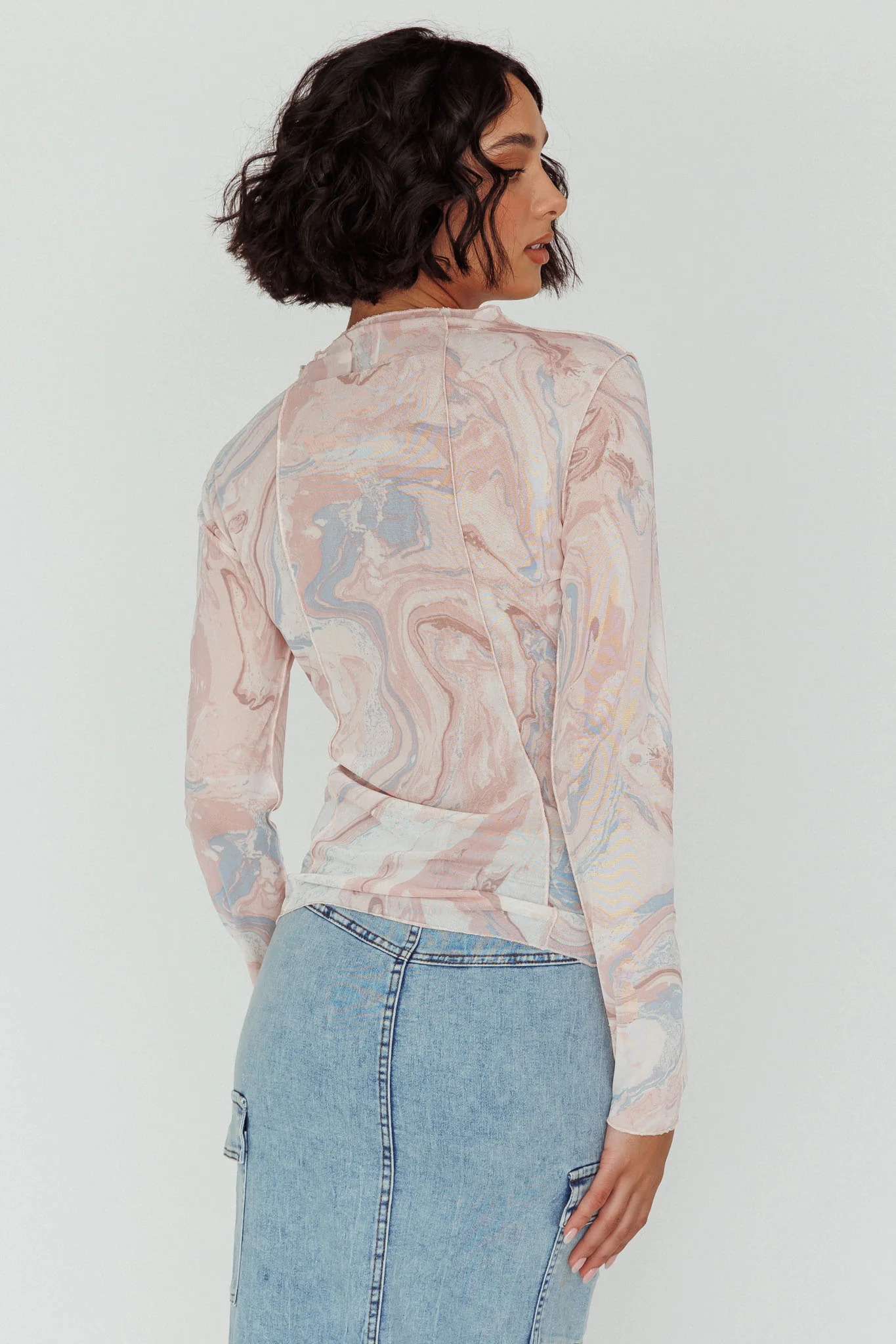 Madrid Long Sleeve Mesh Top Pink Multi - Seraphlike