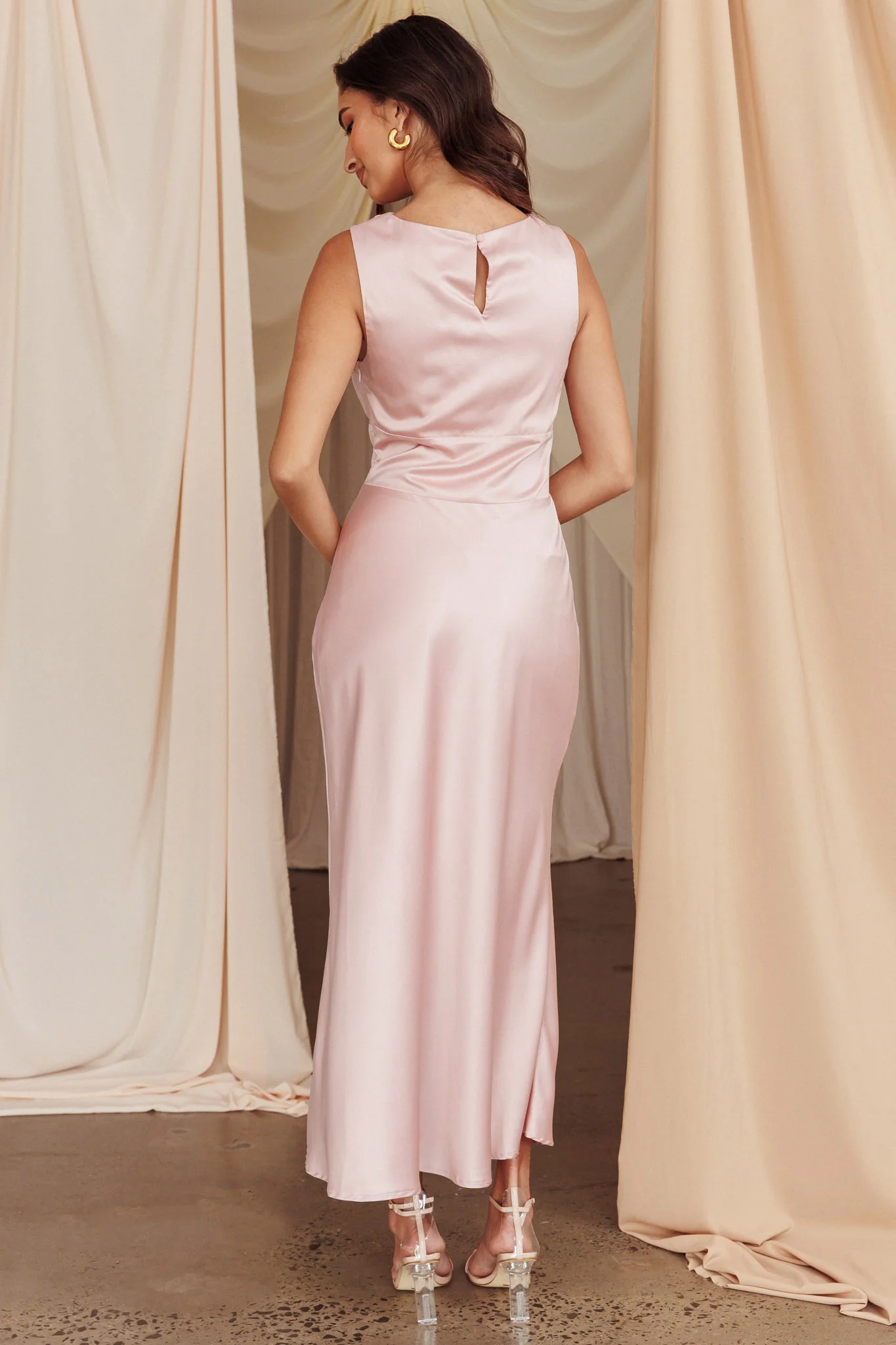 Fluttering Hearts Cowl Neck Sleeveless Midi Dress Blush - Seraphlike