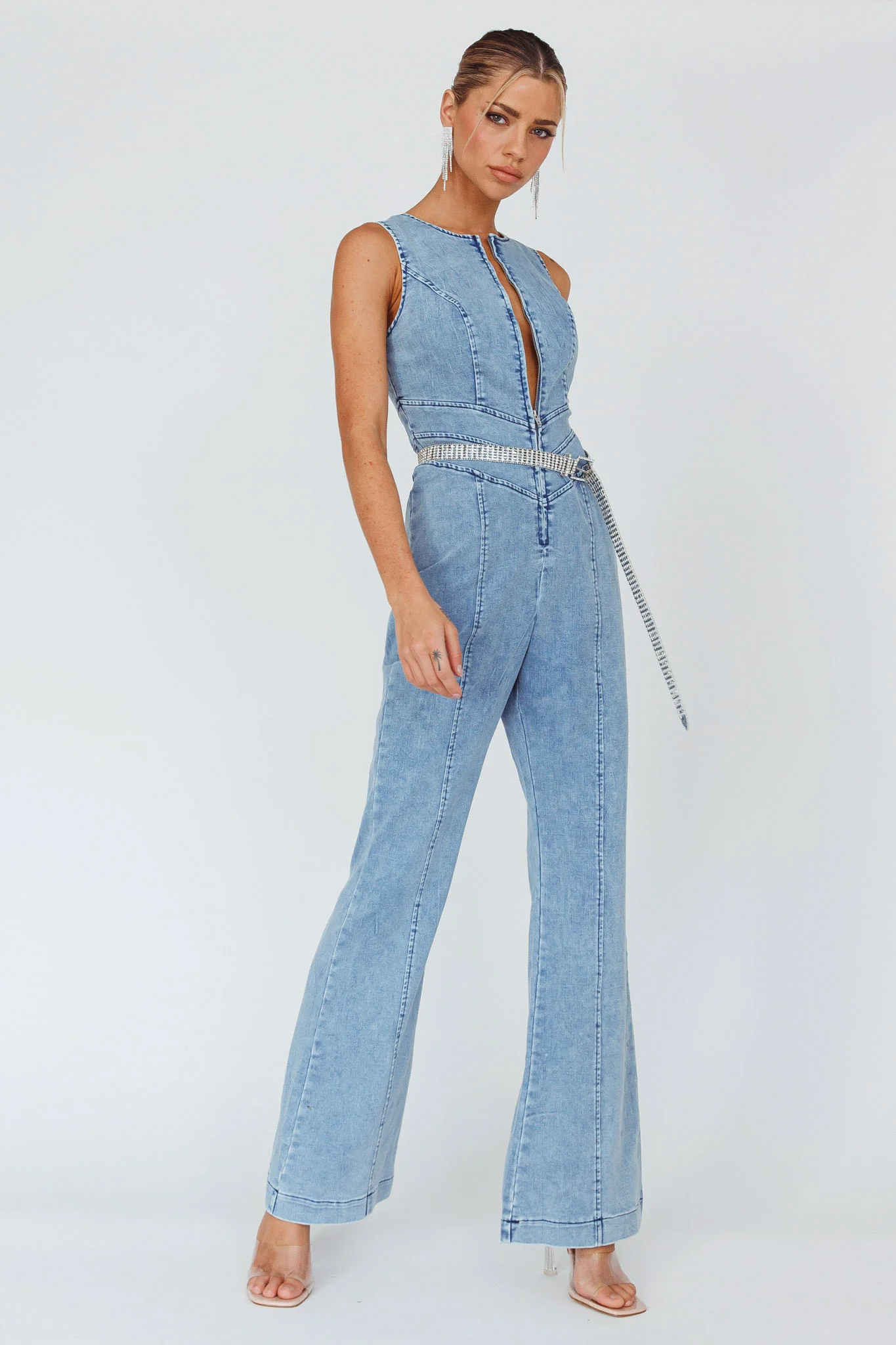 Teigan Heart Back Sleeveless Jumpsuit Light Denim - Seraphlike