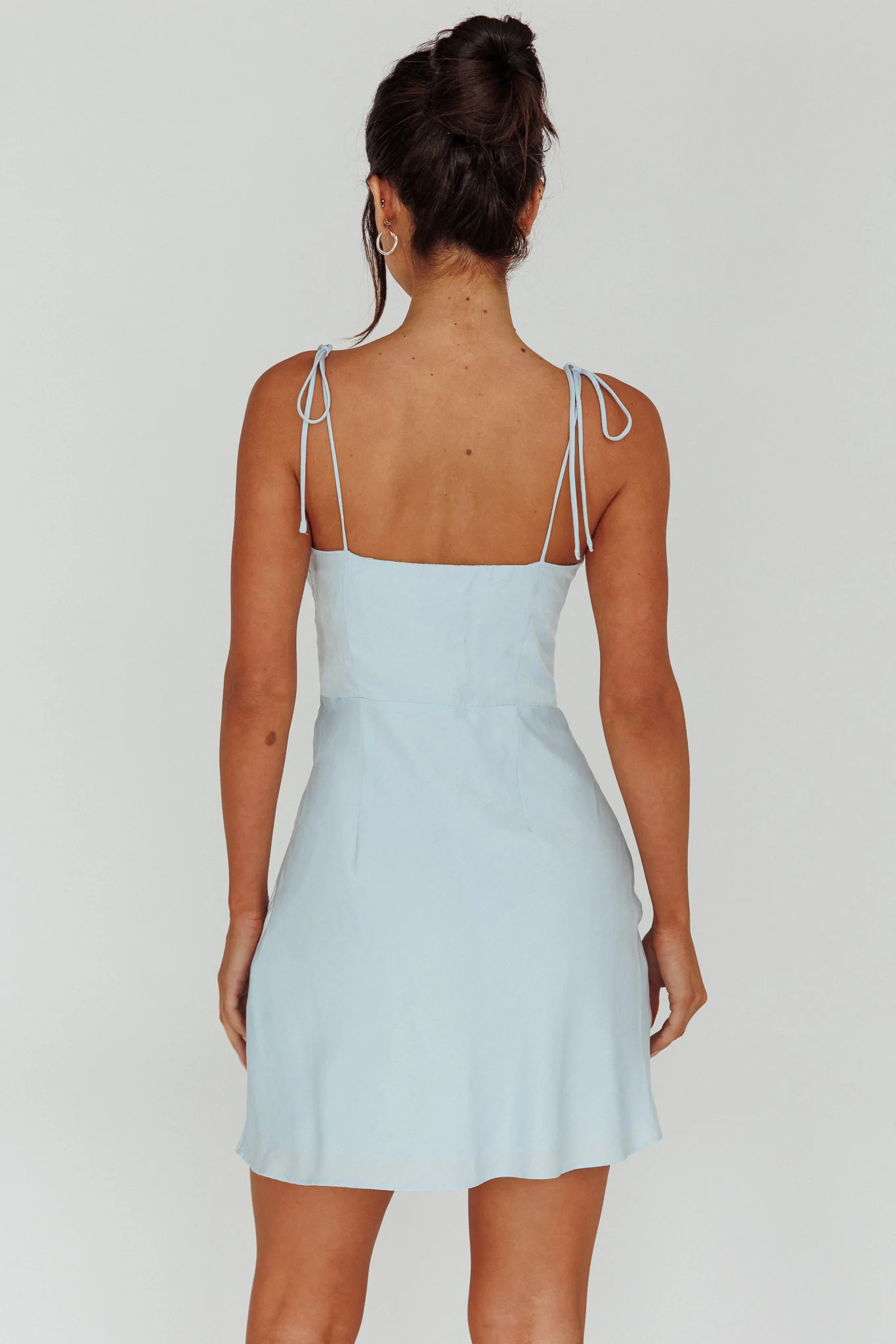 Heavenly Feels Tied Shoulder Mini Dress Chambray - Seraphlike