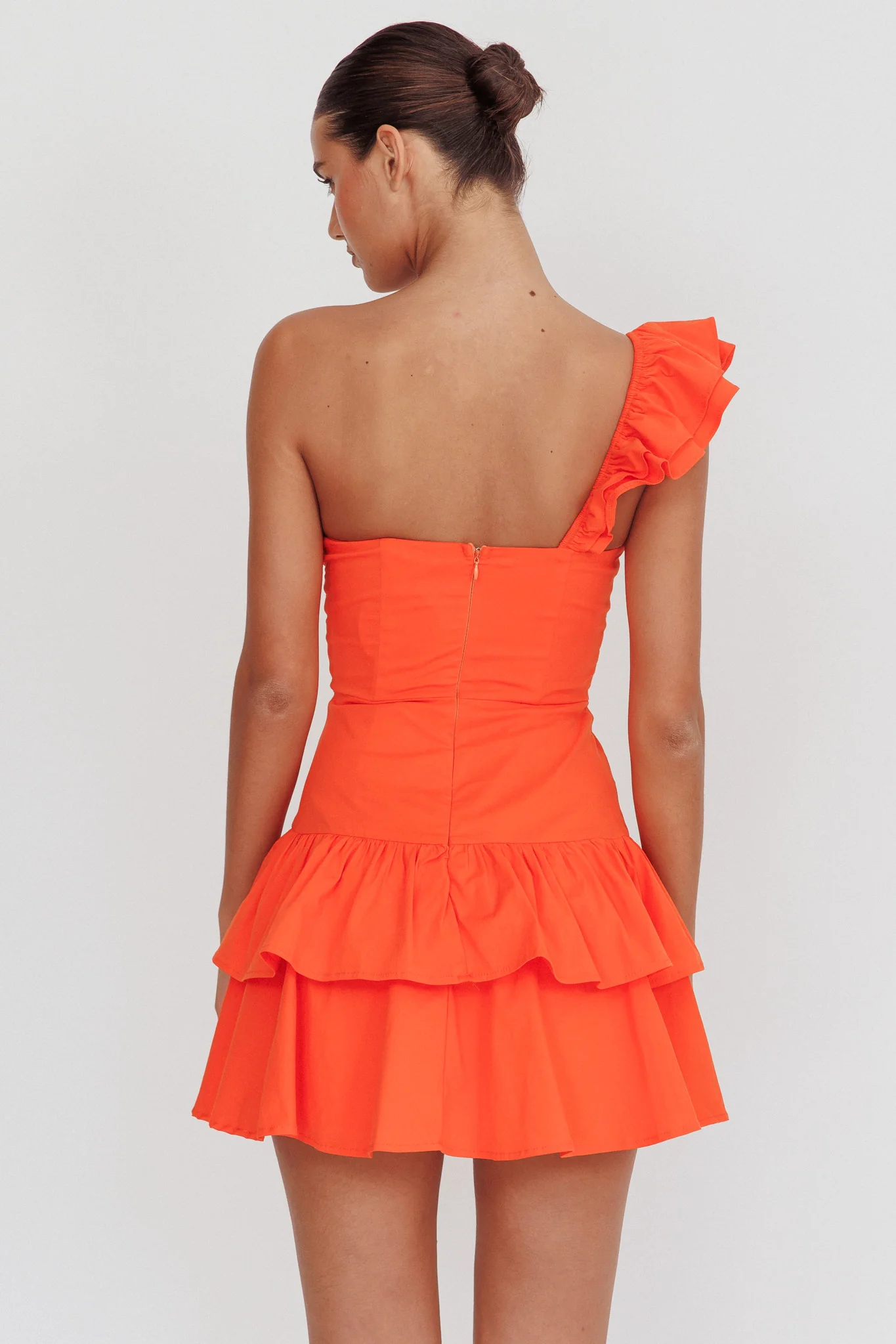 Tea Time One Shoulder Ruffle Mini Dress Tangerine - Seraphlike