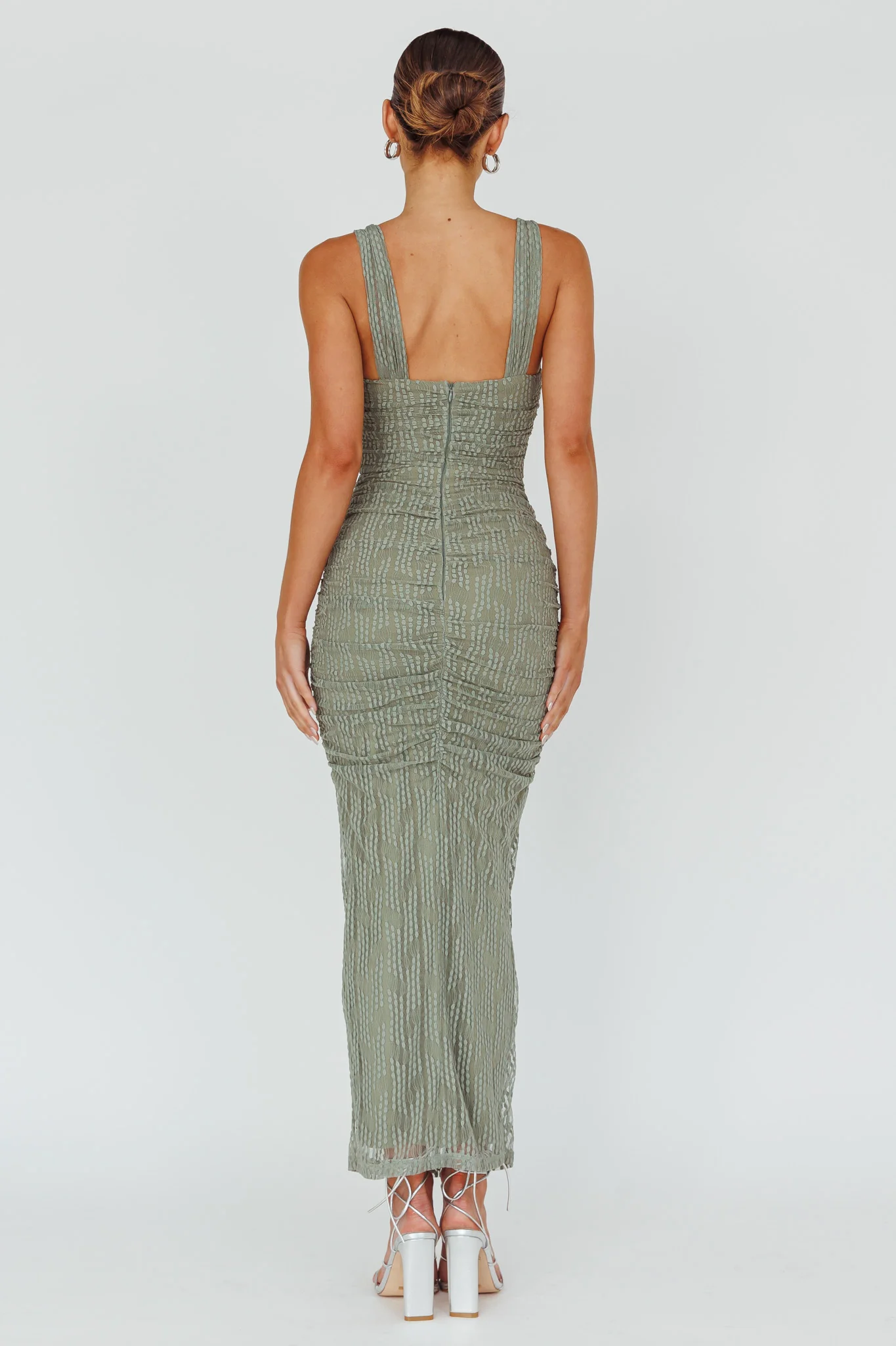 Oliana Embroidered Mesh Midi Dress Fern - Seraphlike