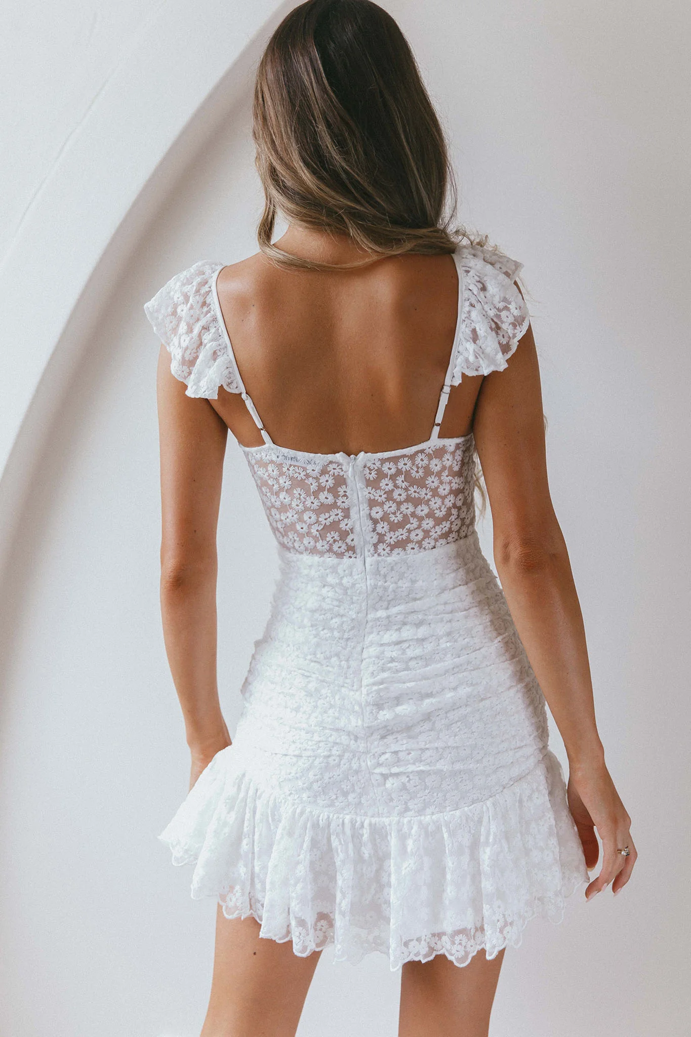 Presley Embroidered Frill Dress Steel White - Seraphlike