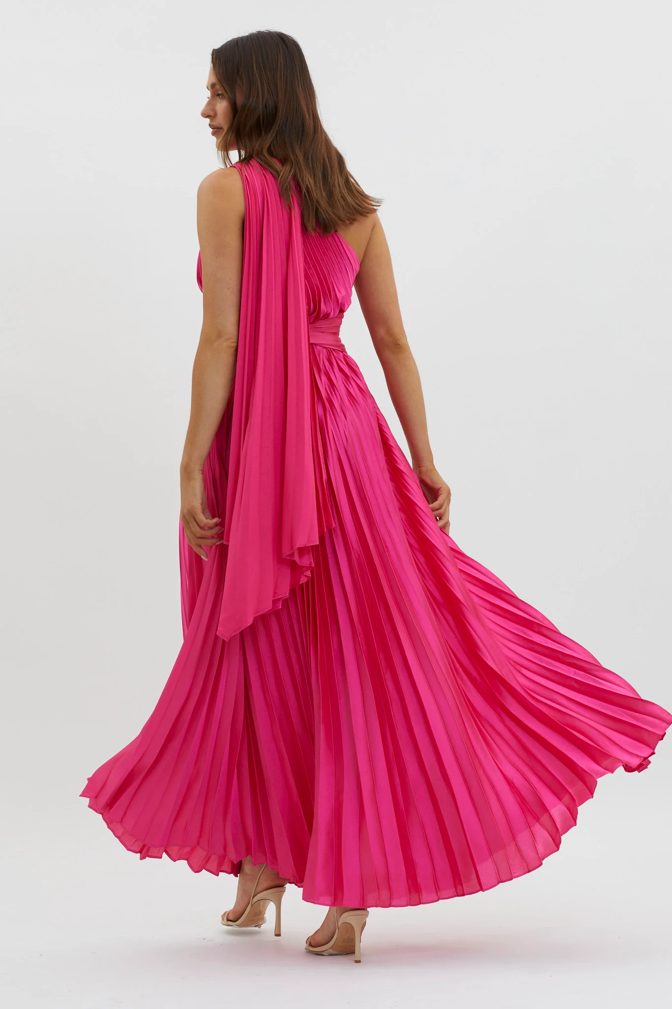 Laxmi Accordion Pleat Maxi Dress Fuchsia - Seraphlike