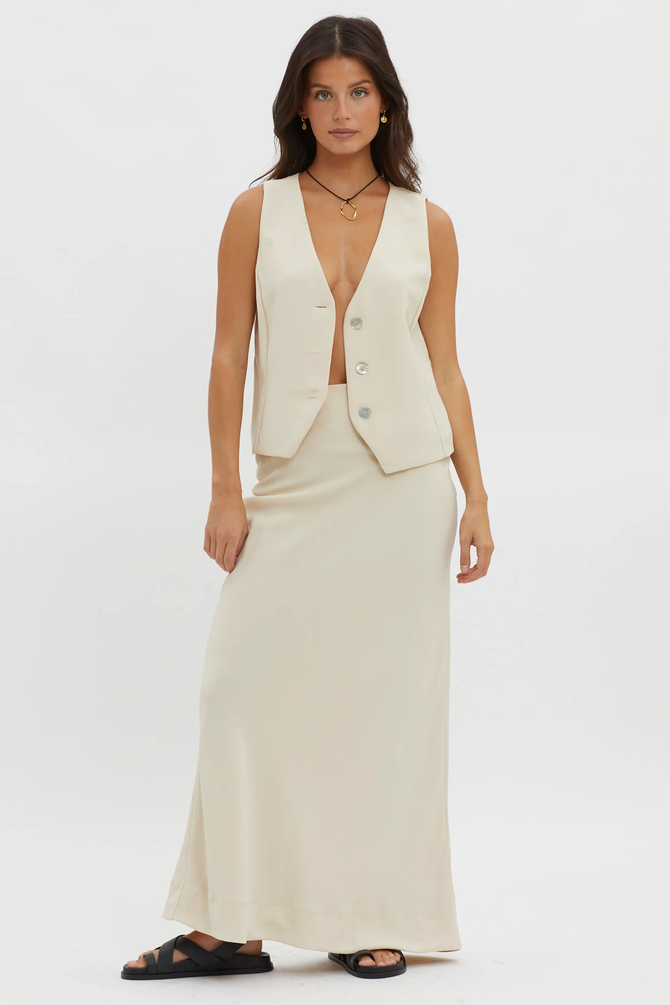 Philomena Button Vest Top Oat - Seraphlike