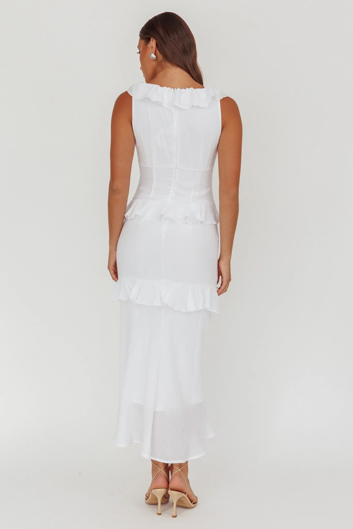 Arrabel Ruffle Trim Bust Tie Maxi Dress White - Seraphlike