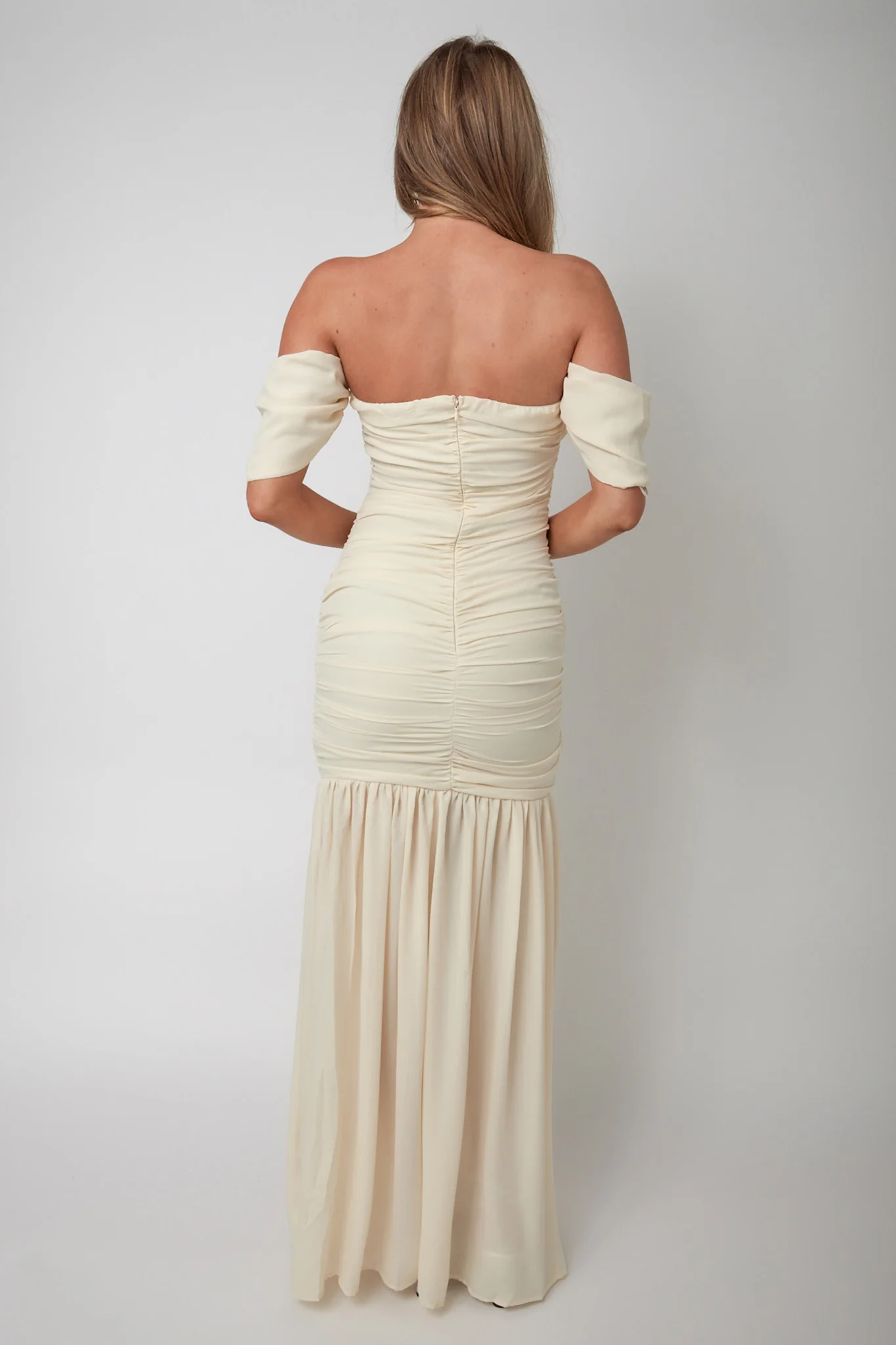 Dalisha Off Shoulder Ruched Maxi Dress Cream - Seraphlike